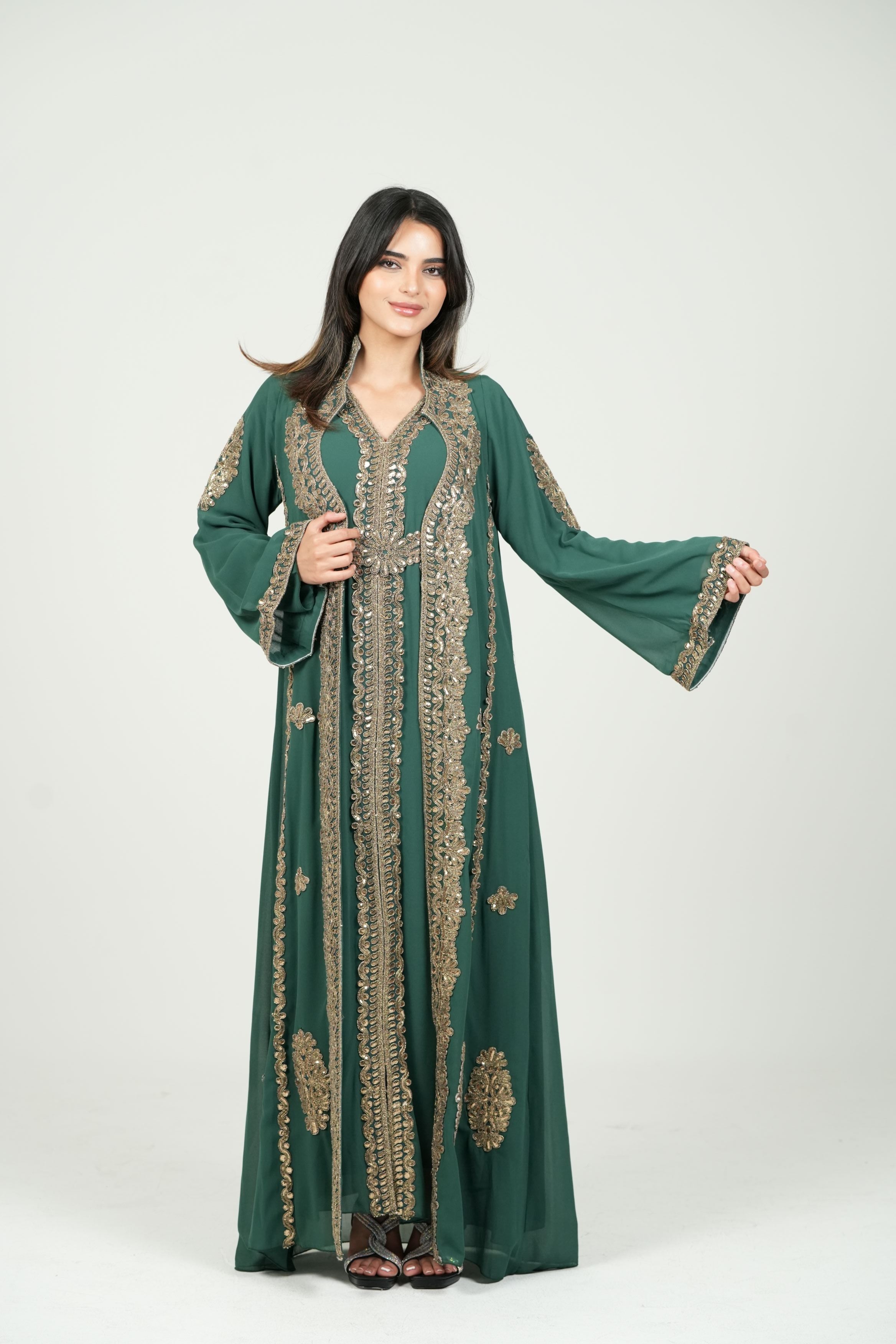 Embroidered Chiffon Kaftan – Belted