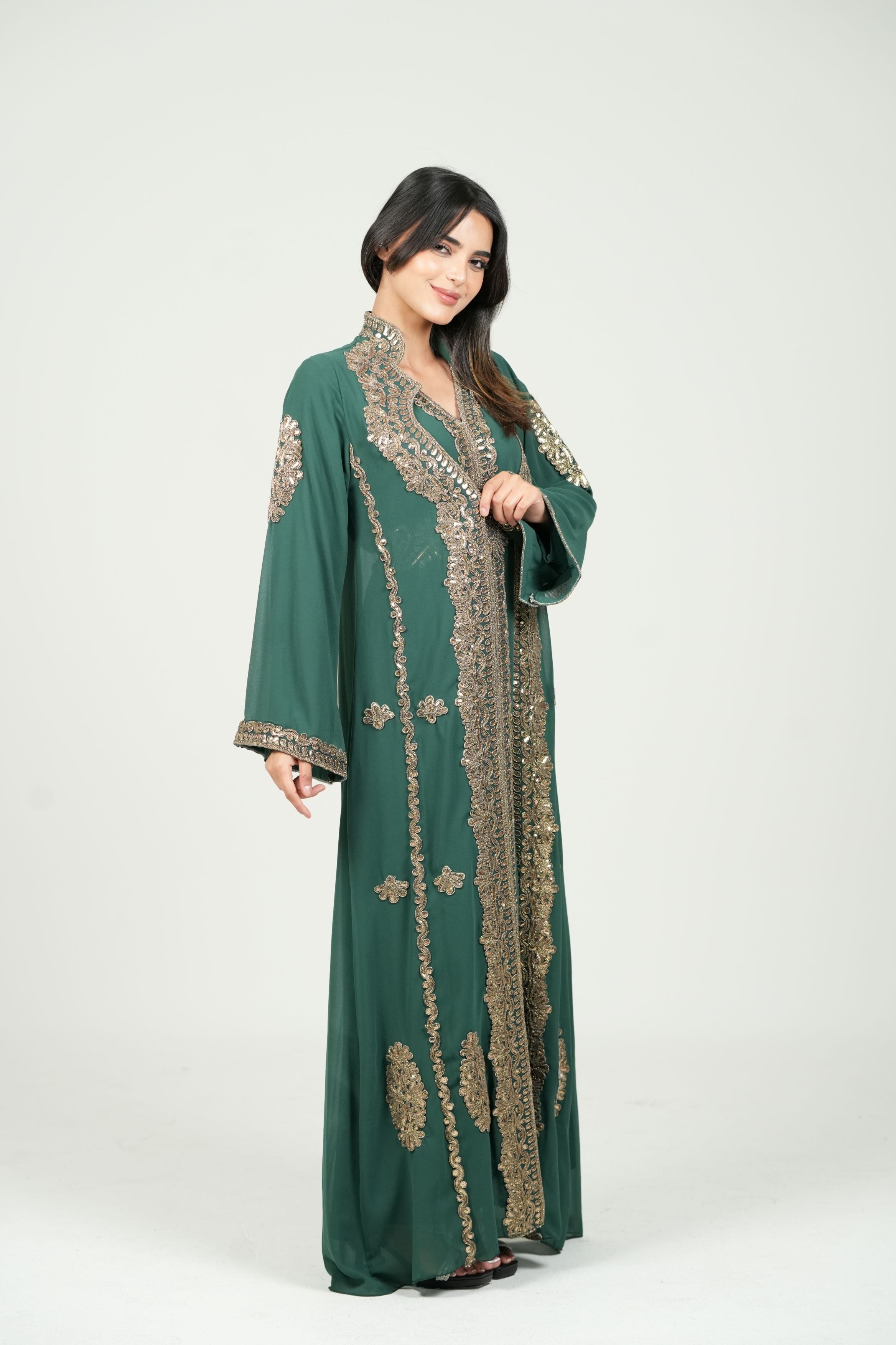 Embroidered Chiffon Kaftan – Belted