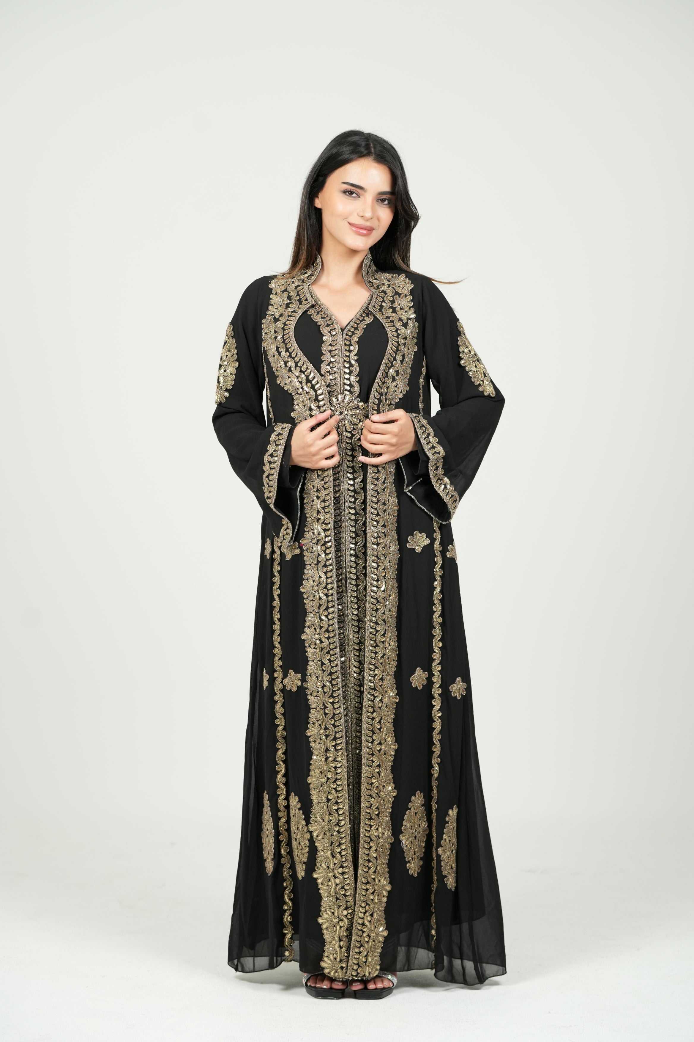 Embroidered Chiffon Kaftan – Belted