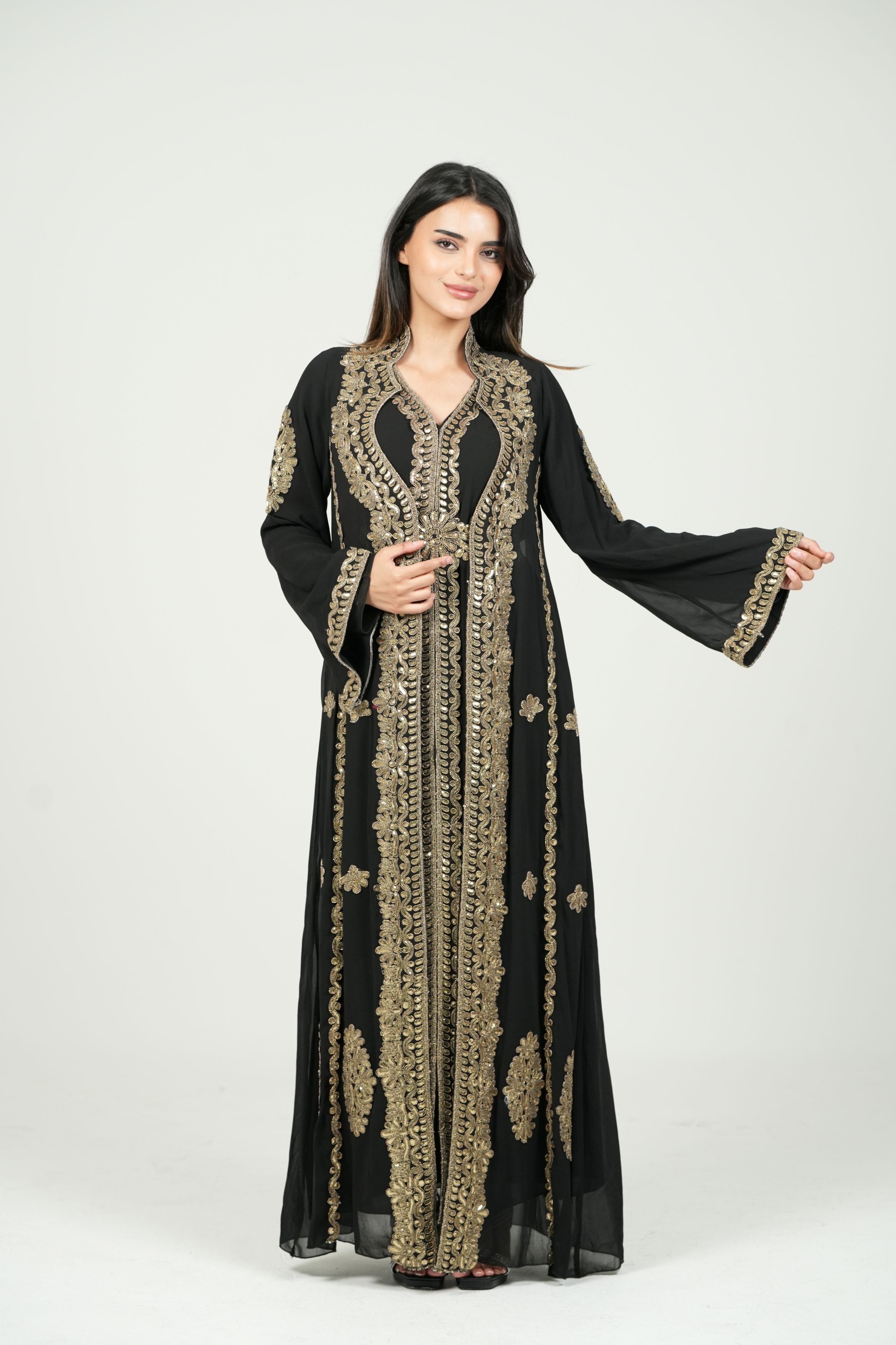 Embroidered Chiffon Kaftan – Belted