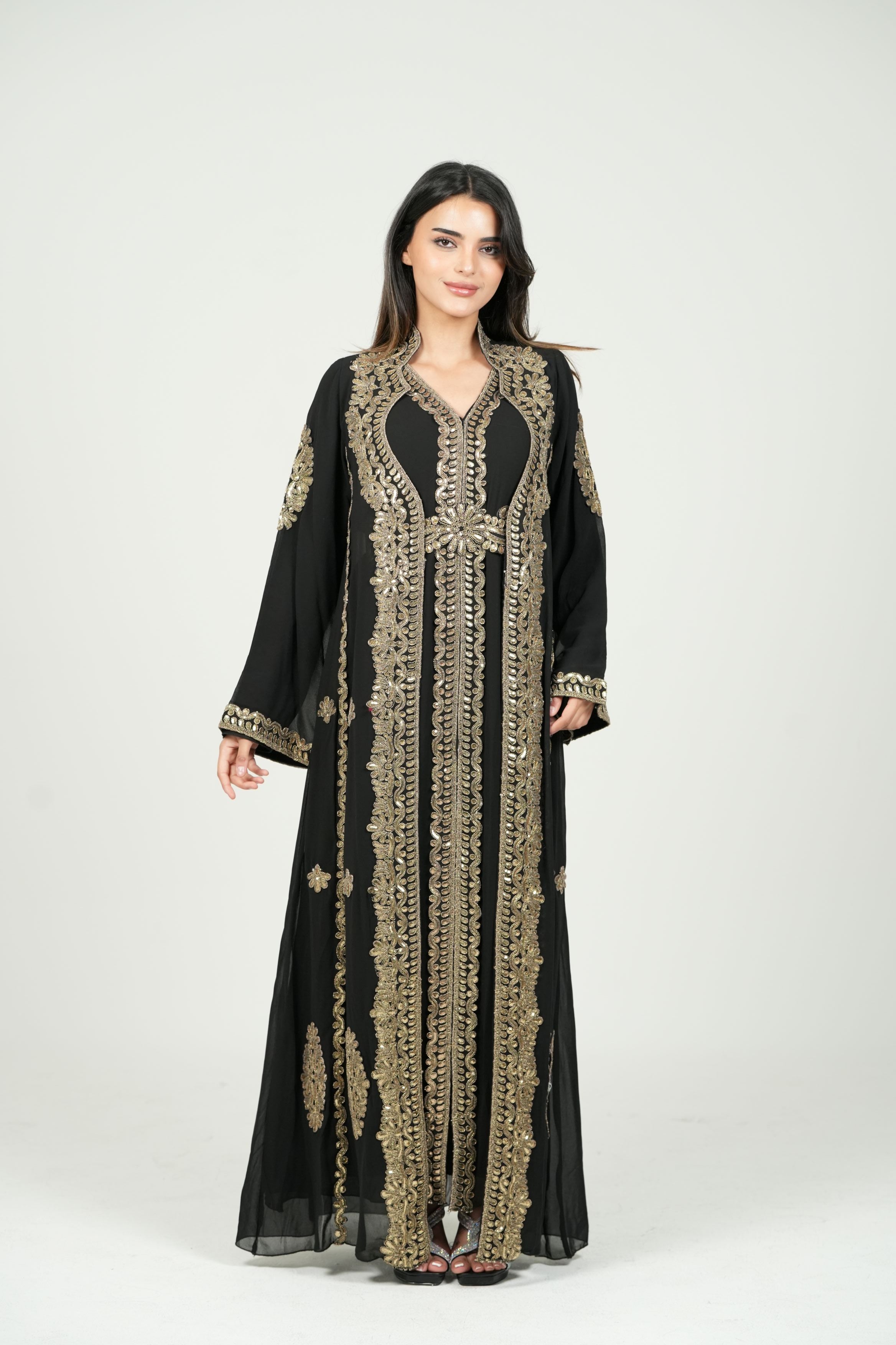 Embroidered Chiffon Kaftan – Belted