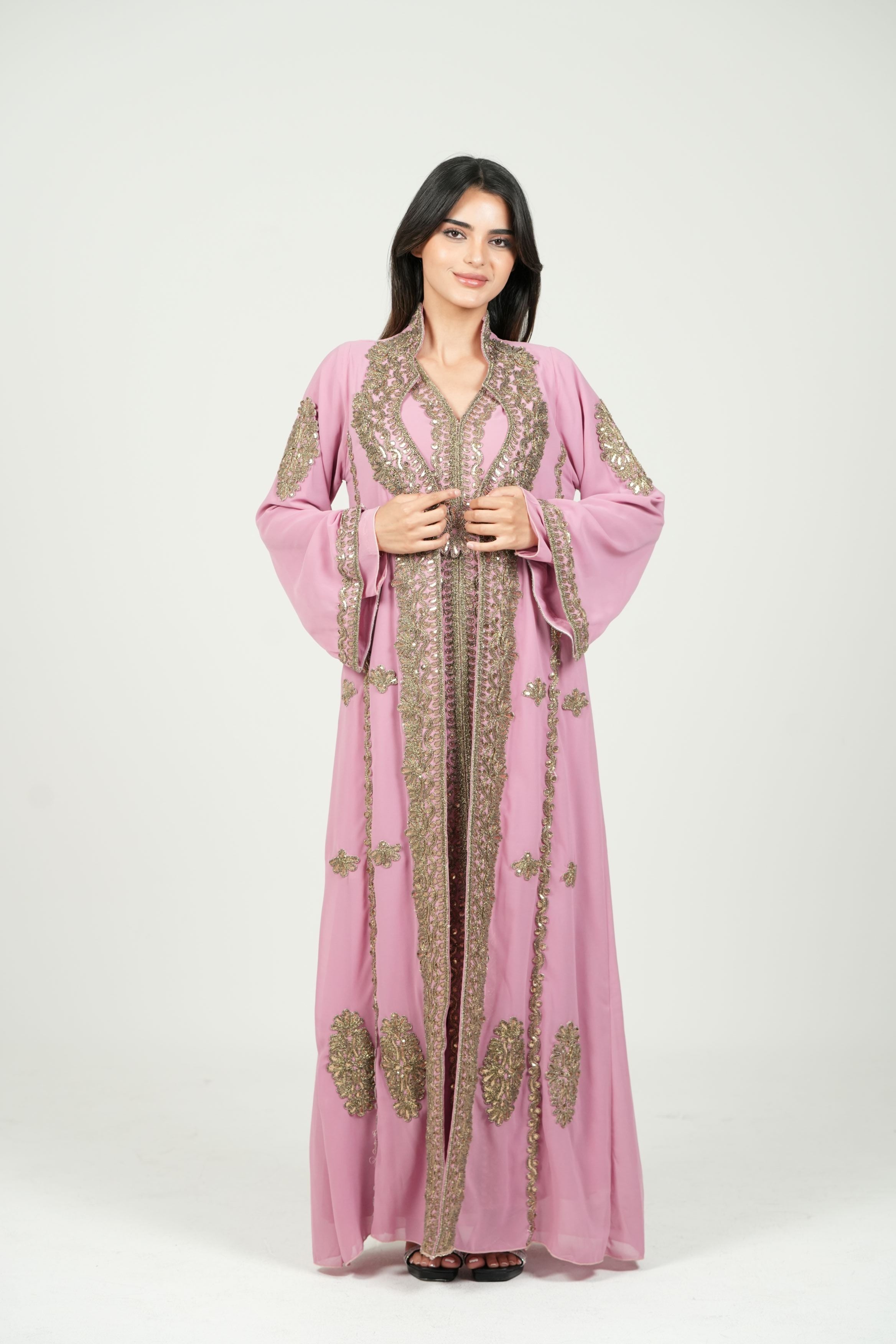 Embroidered Chiffon Kaftan – Belted