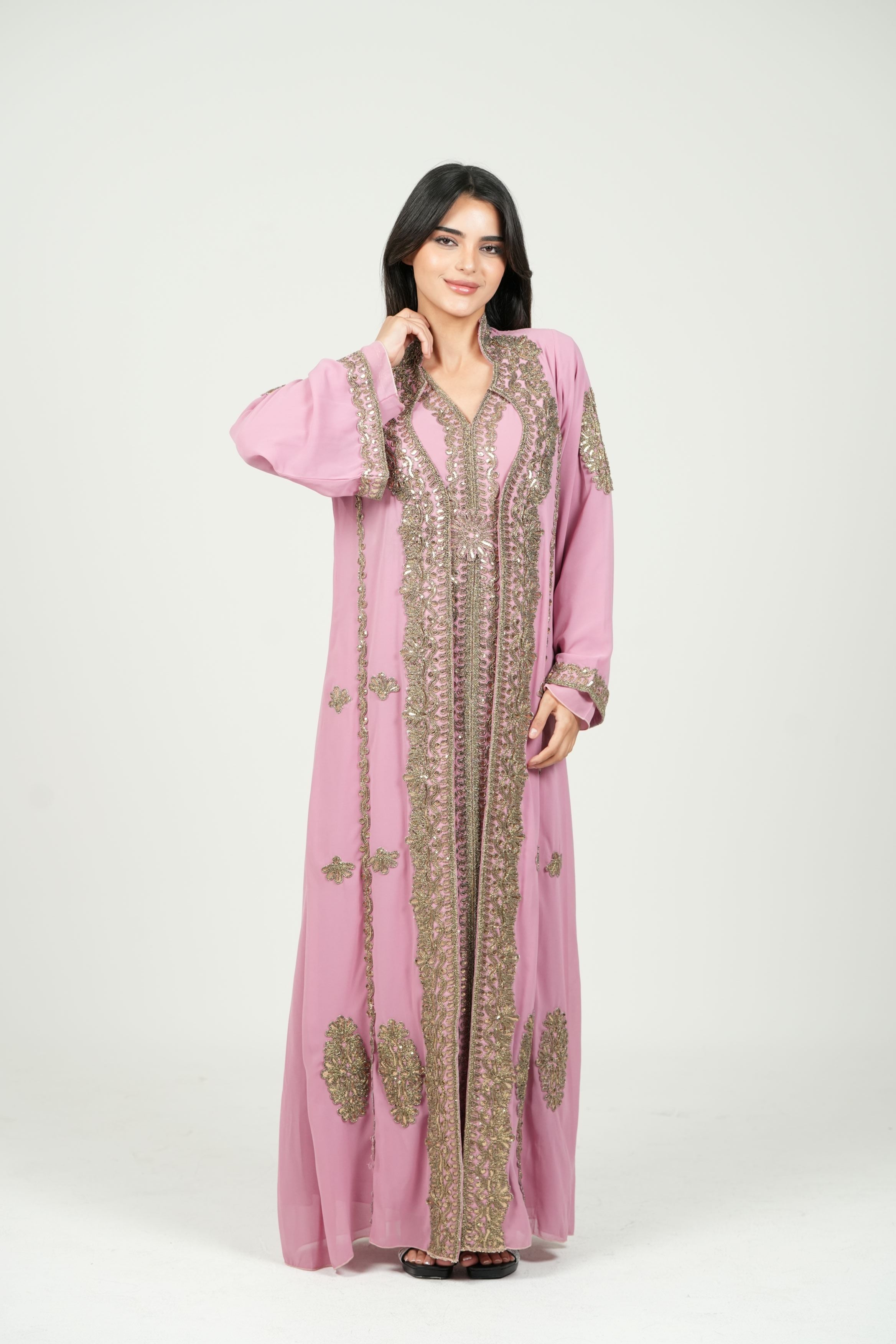 Embroidered Chiffon Kaftan – Belted