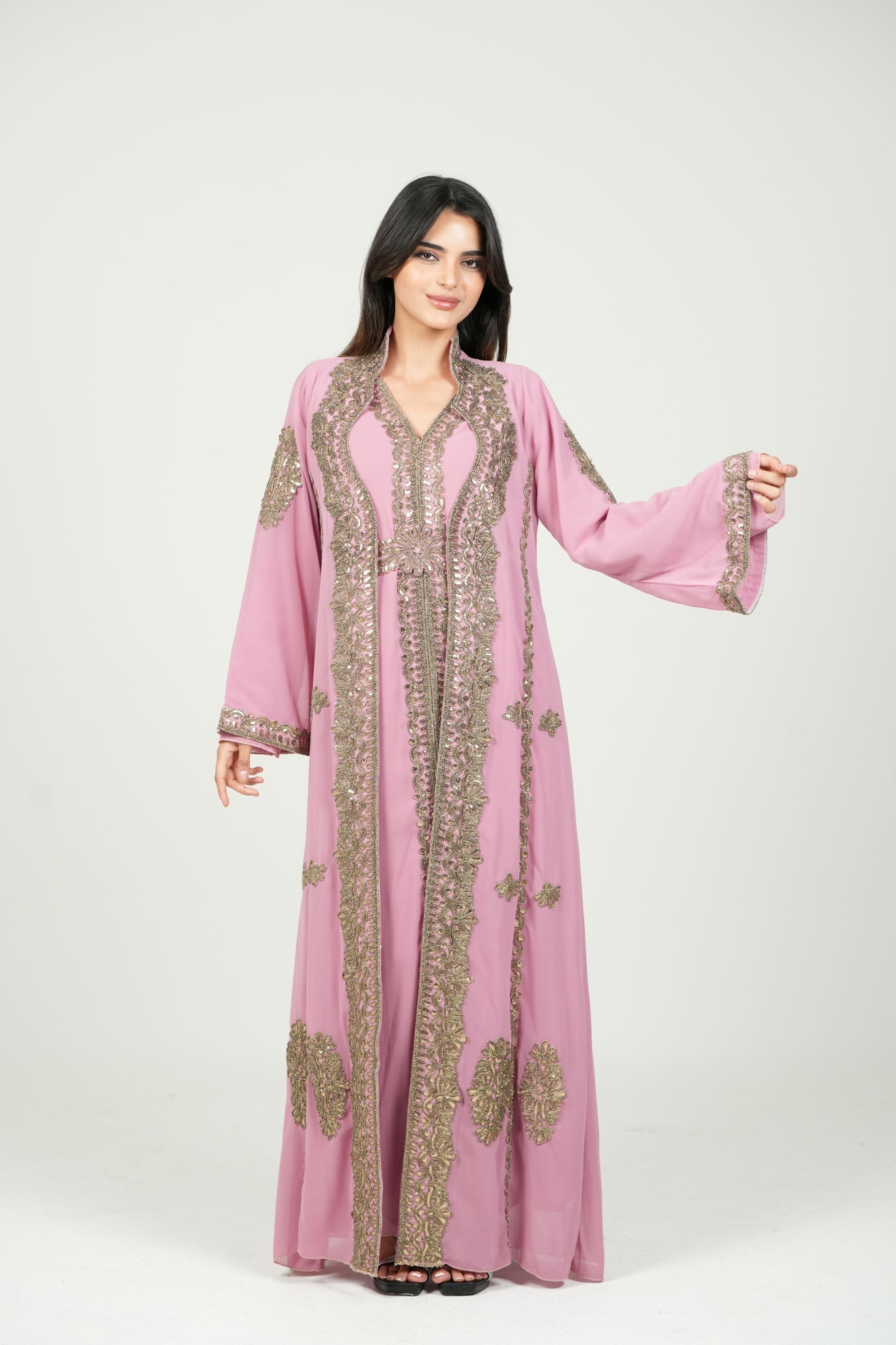 Embroidered Chiffon Kaftan – Belted