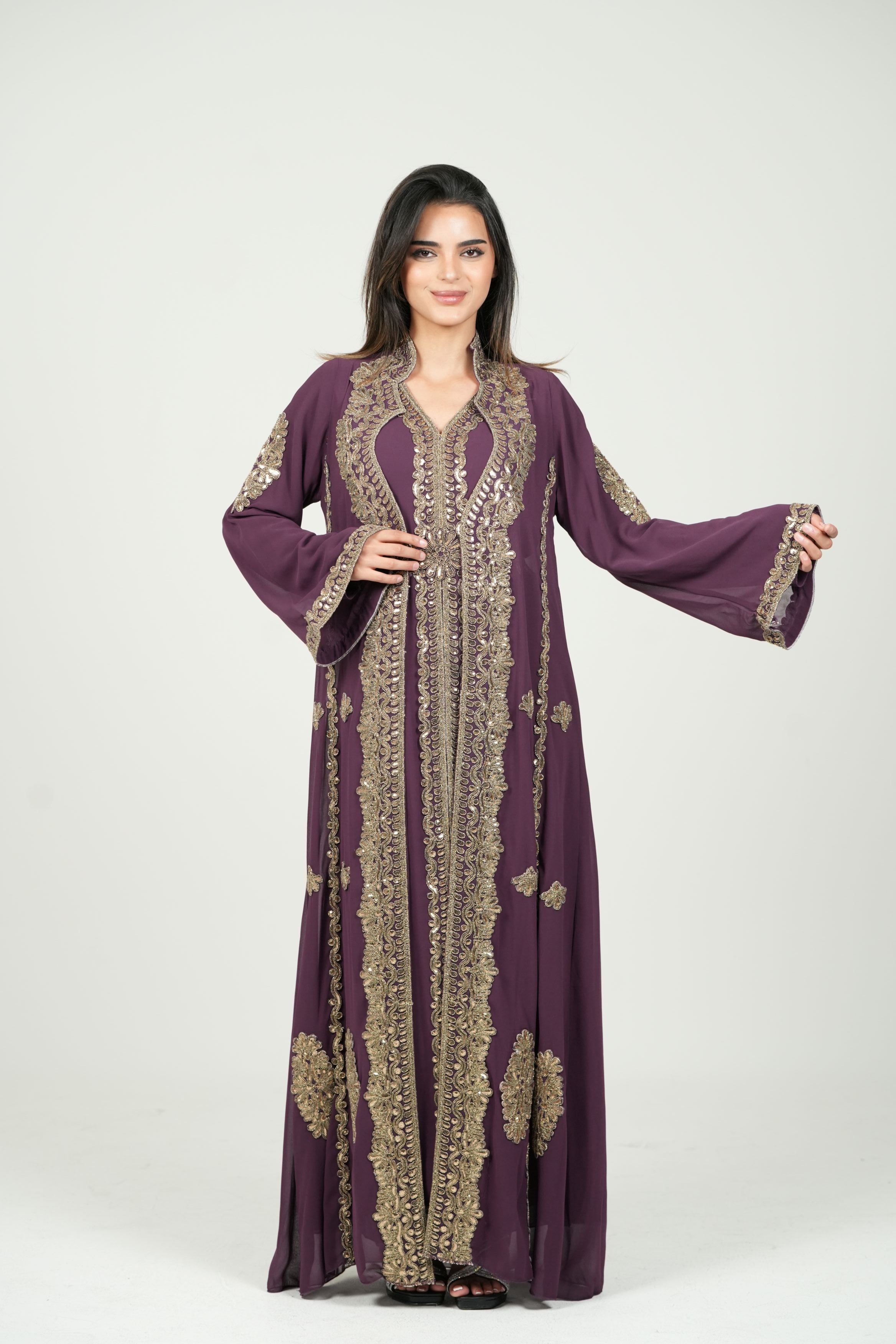 Embroidered Chiffon Kaftan – Belted