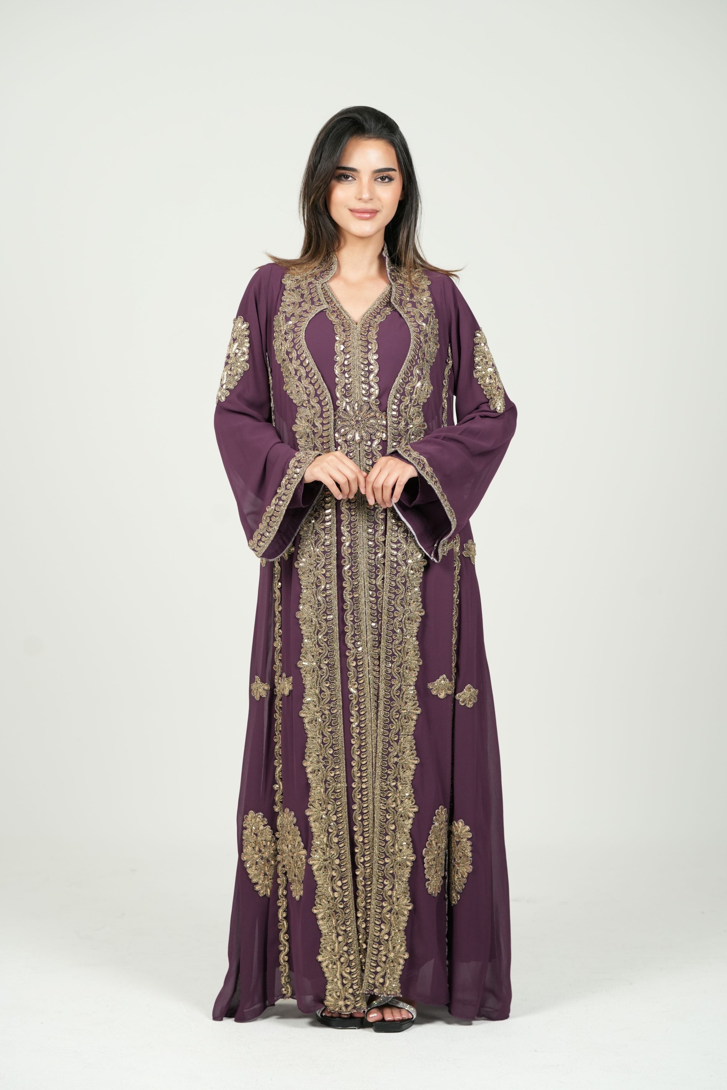Embroidered Chiffon Kaftan – Belted