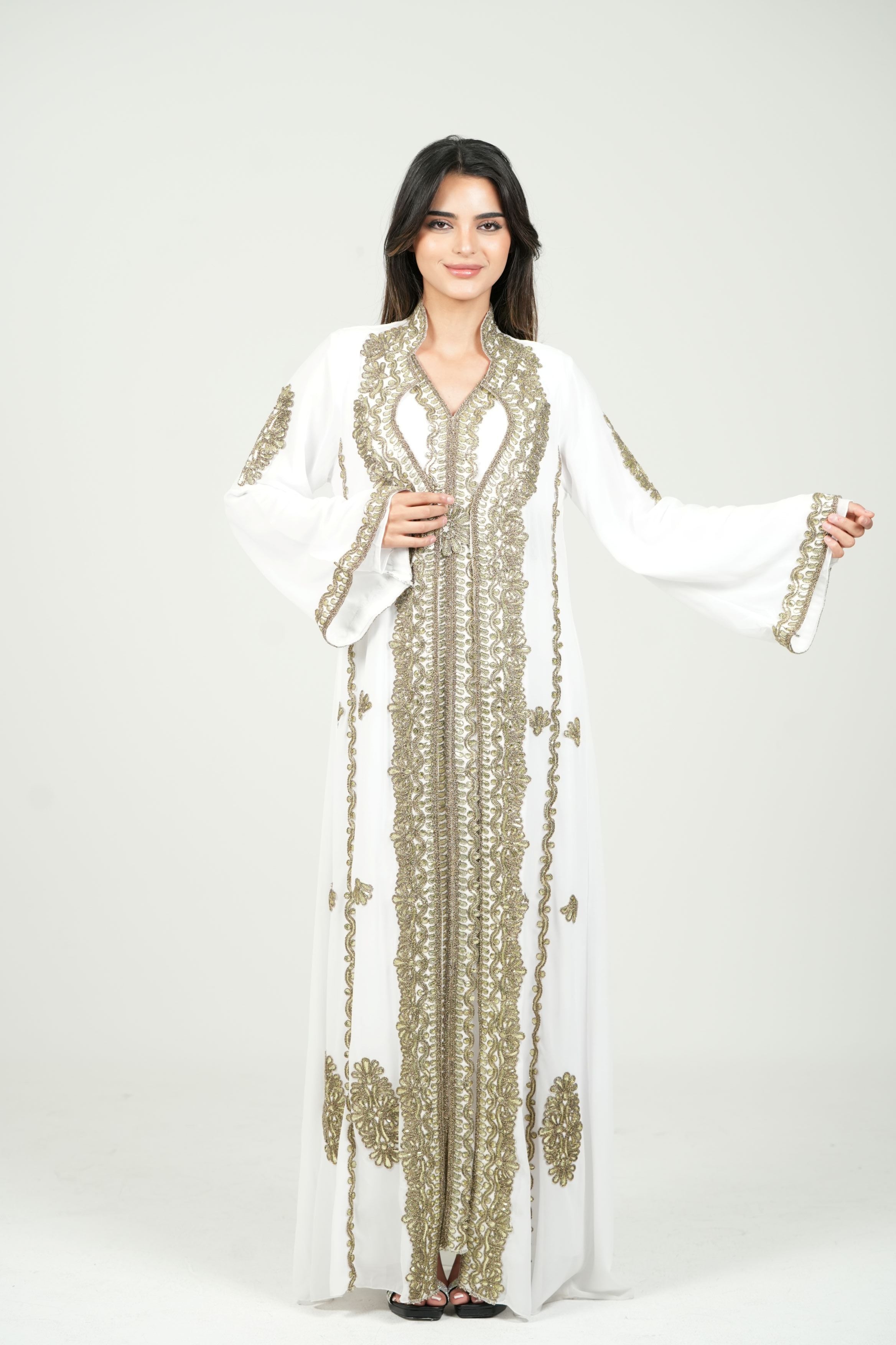 Embroidered Chiffon Kaftan – Belted