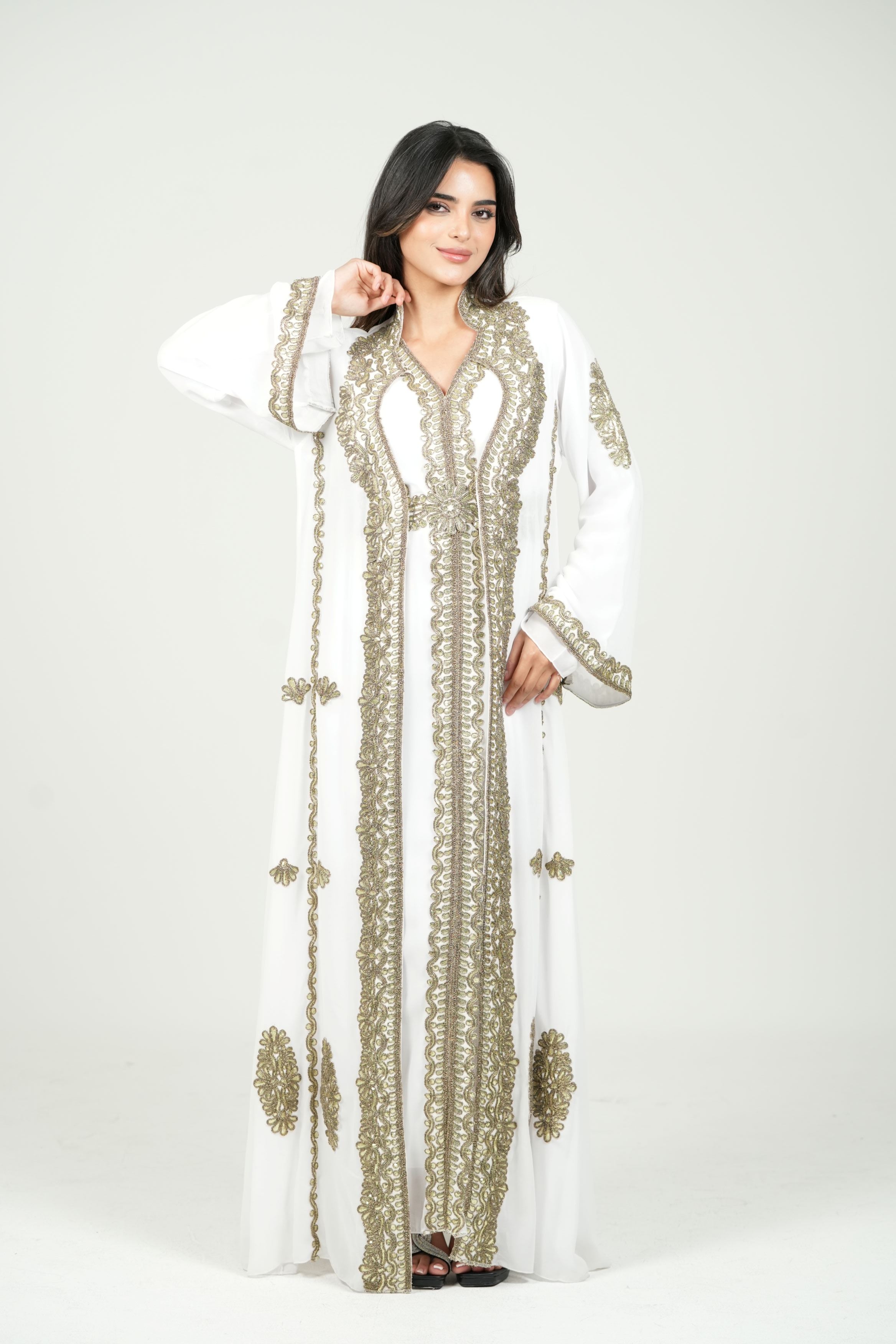 Embroidered Chiffon Kaftan – Belted