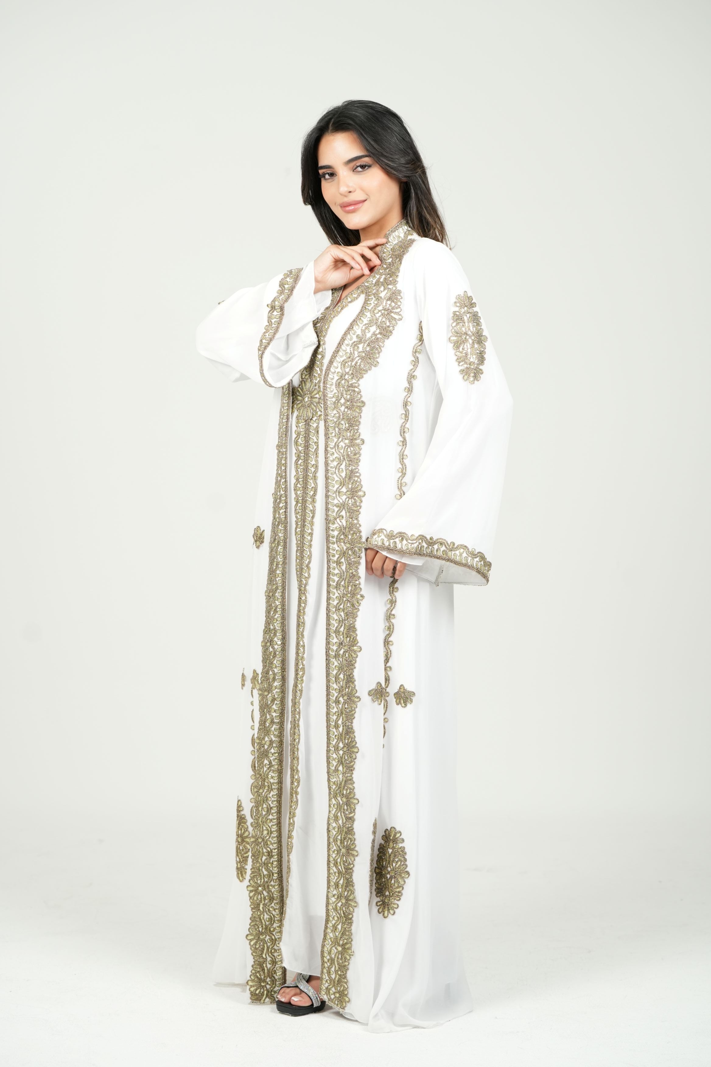 Embroidered Chiffon Kaftan – Belted