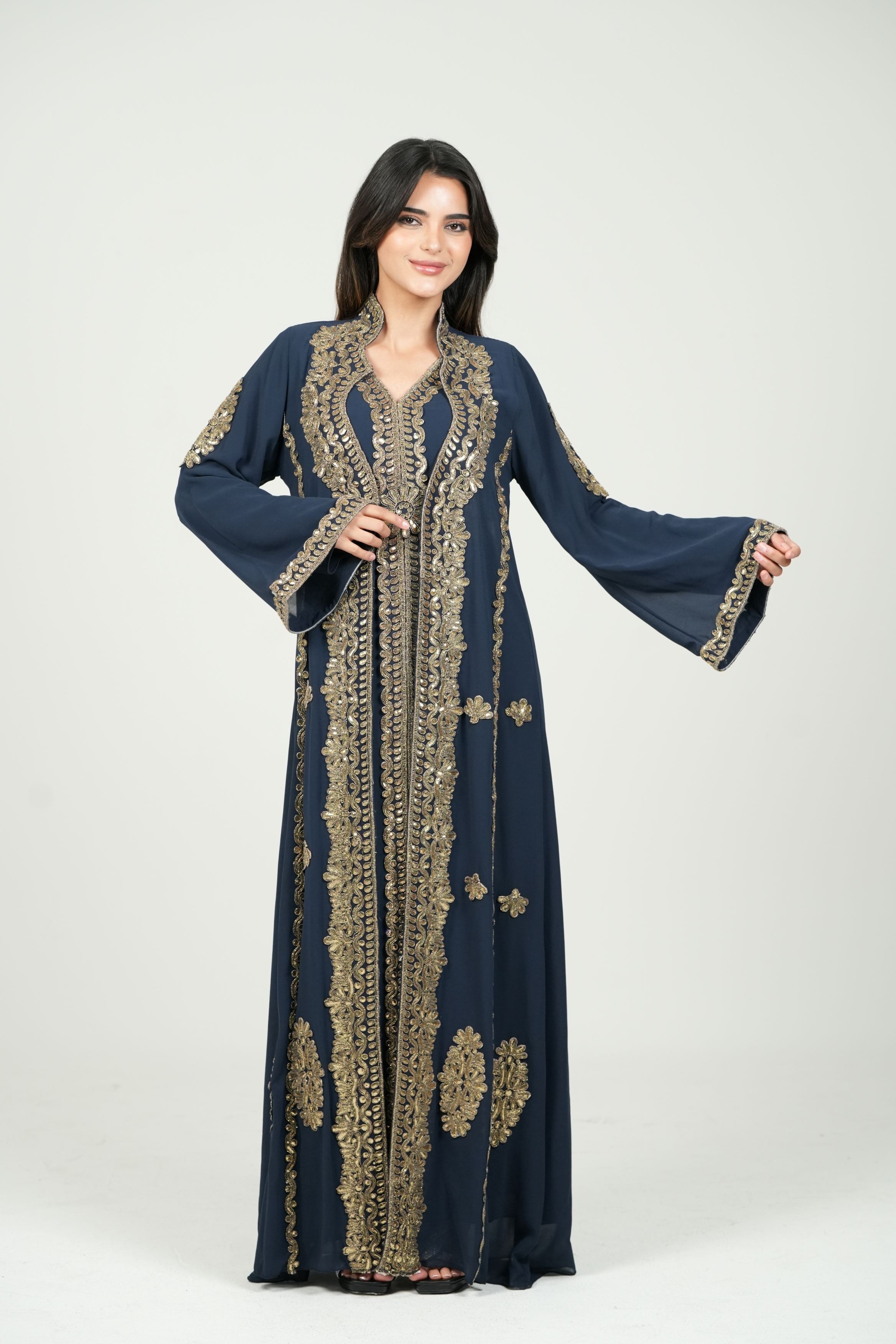 Embroidered Chiffon Kaftan – Belted