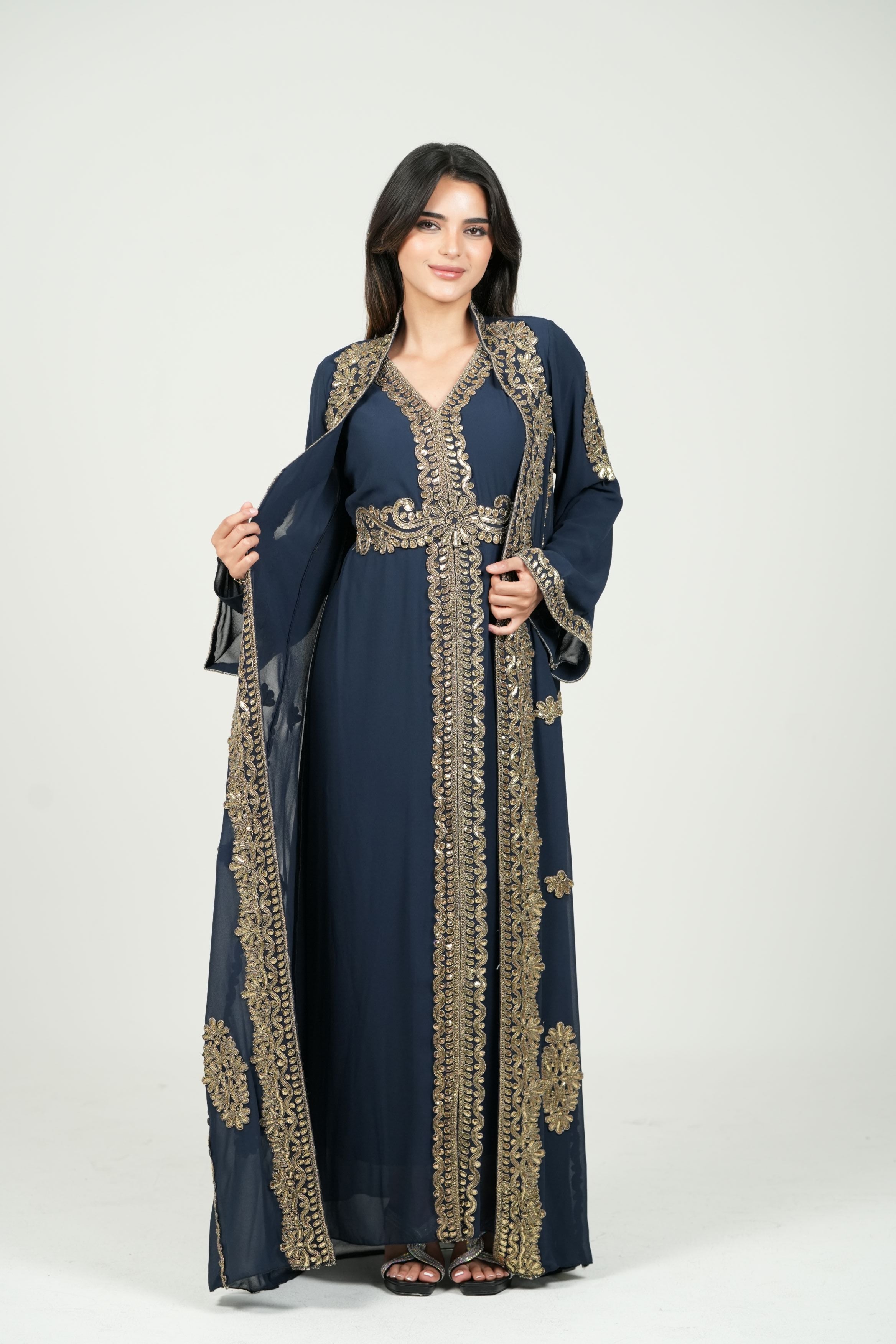 Embroidered Chiffon Kaftan – Belted