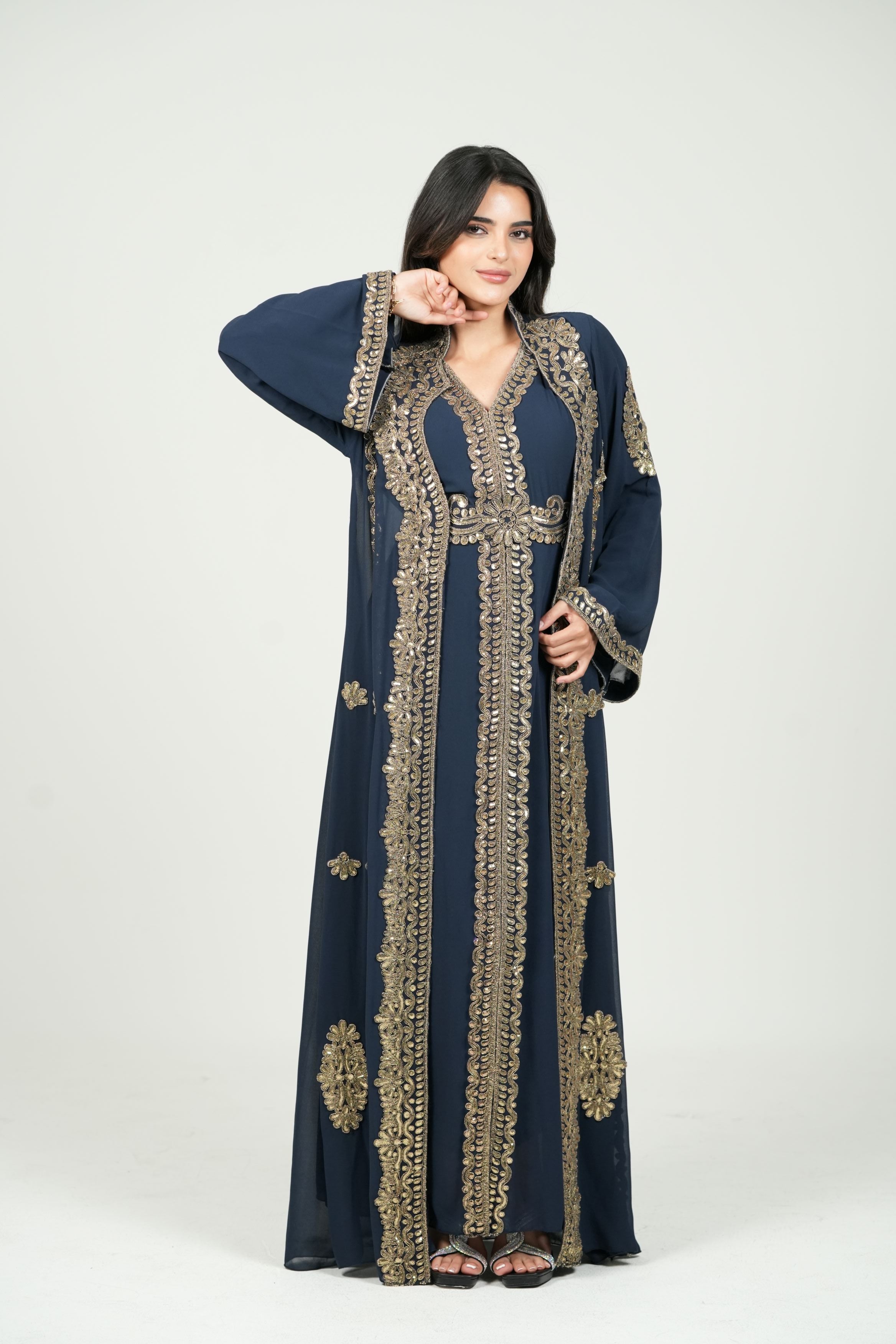 Embroidered Chiffon Kaftan – Belted