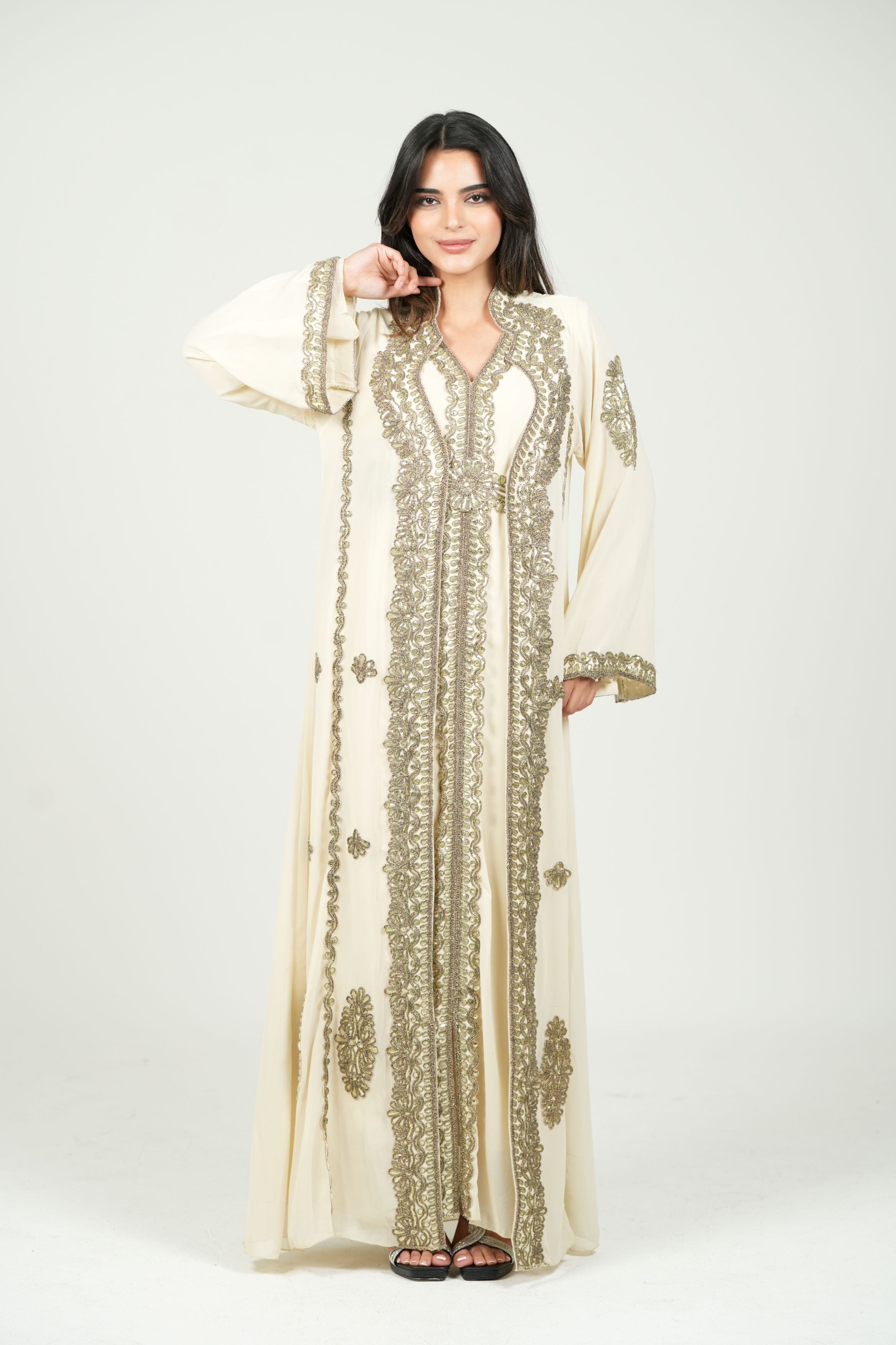 Embroidered Chiffon Kaftan – Belted