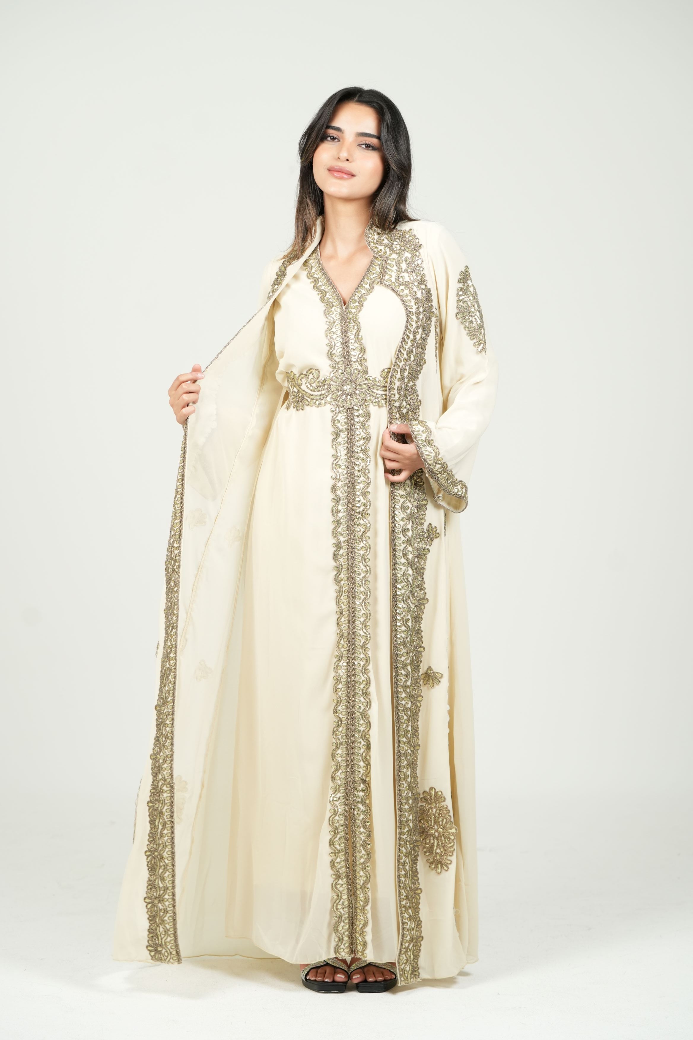 Embroidered Chiffon Kaftan – Belted