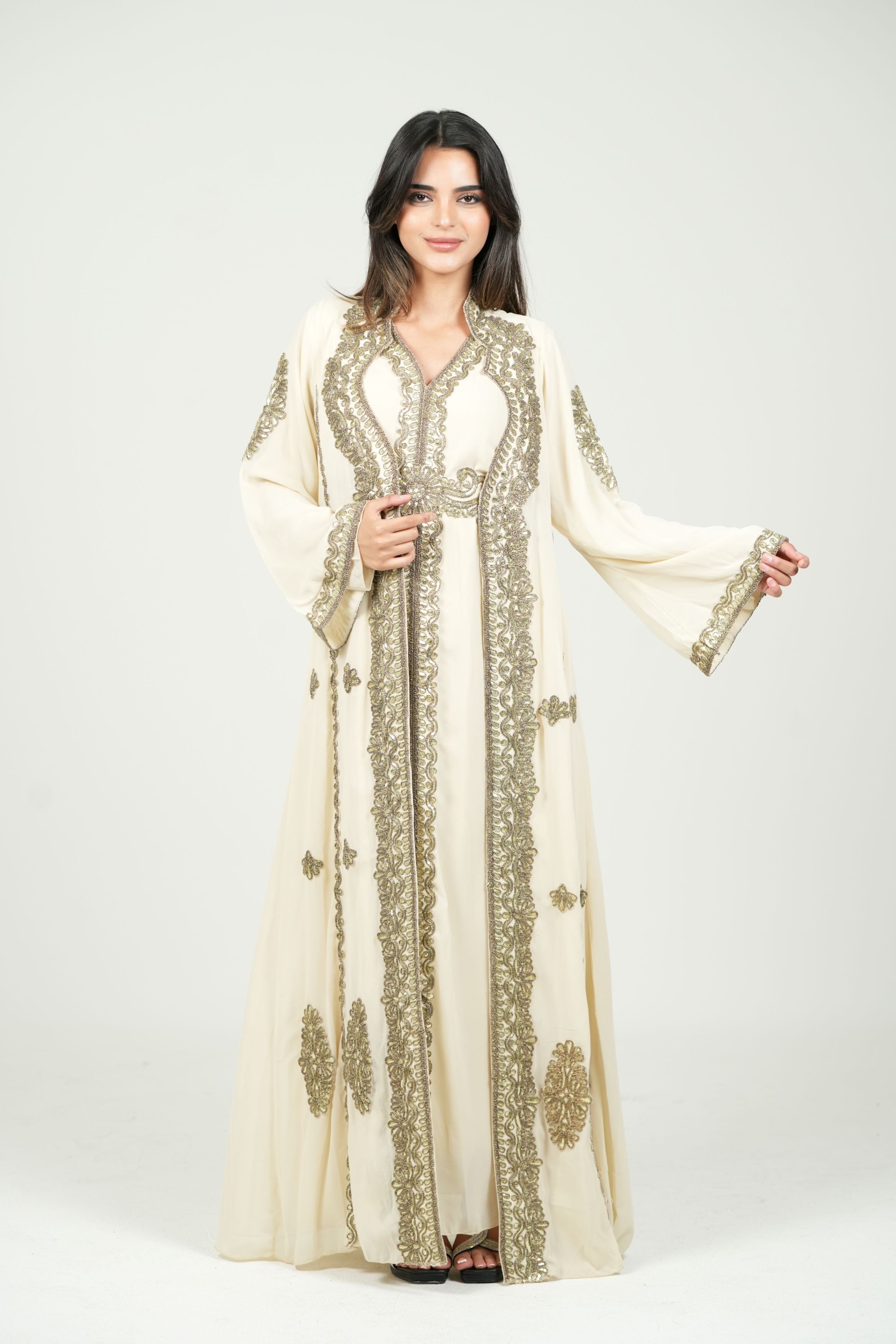 Embroidered Chiffon Kaftan – Belted