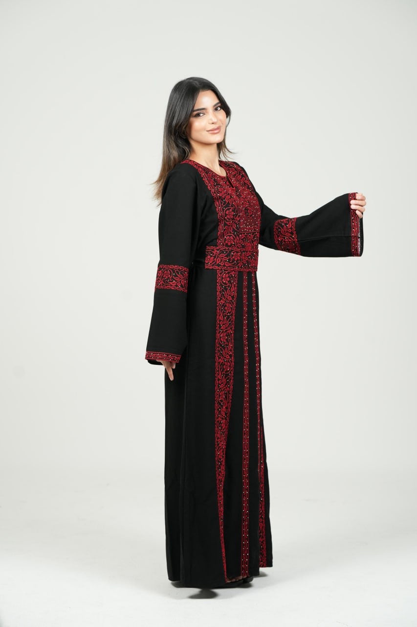 Palestinian Embroidered Black Jalabiya with Strass