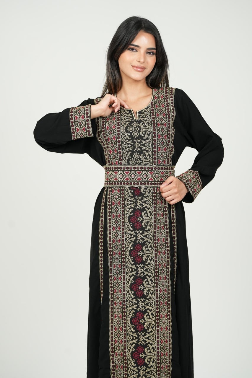 Palestinian Embroidered Jalabiya with Belt