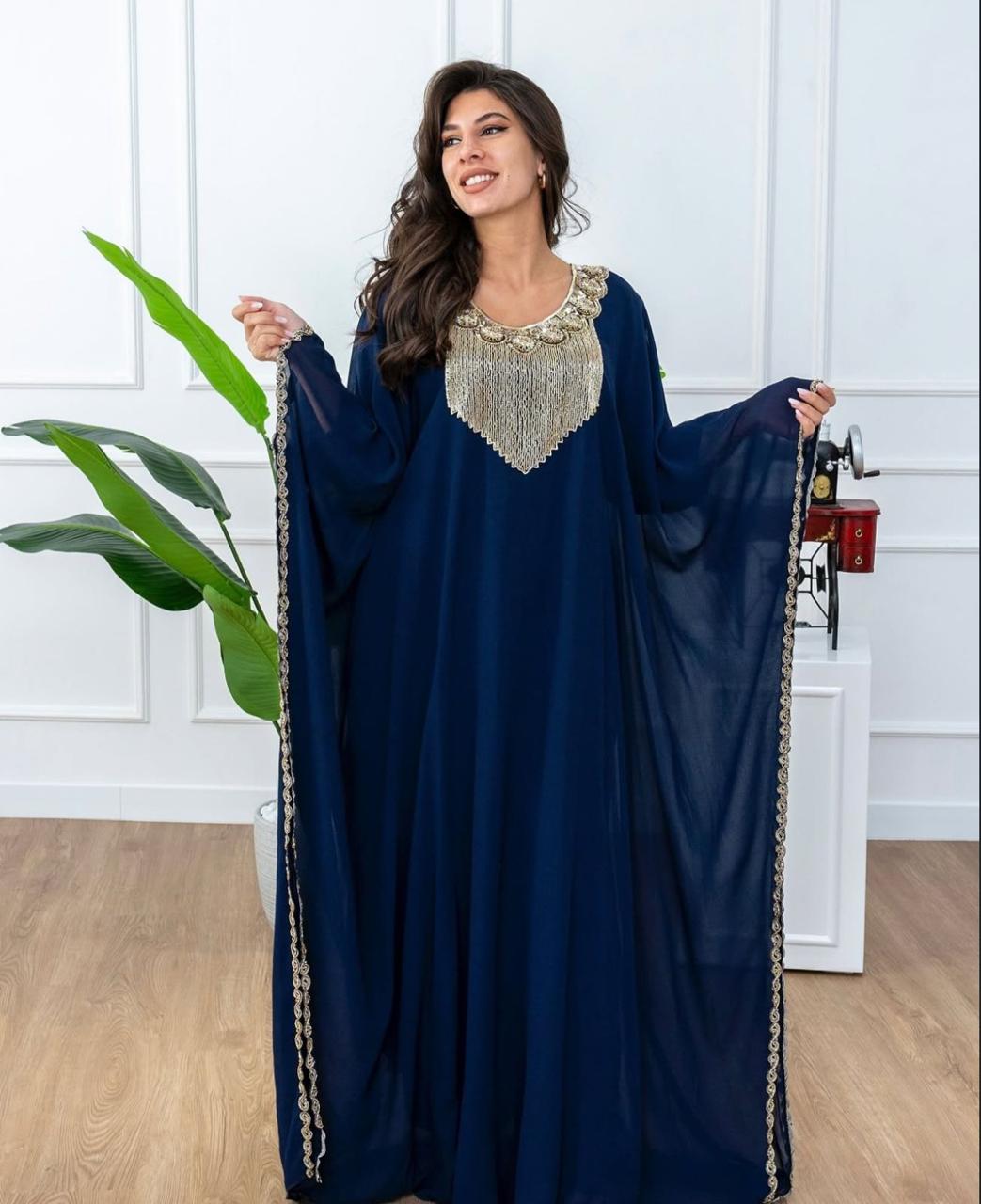 Elegant Kaftan with Golden Embroidery
