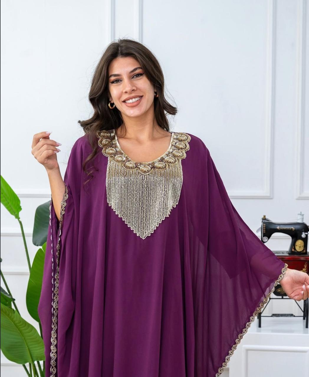 Elegant Kaftan with Golden Embroidery