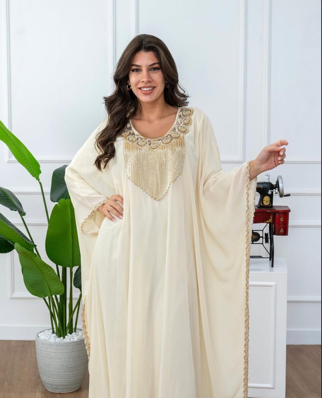 Elegant Kaftan with Golden Embroidery