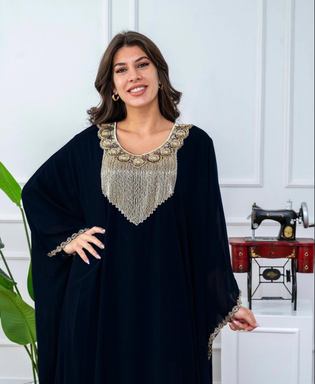 Elegant Kaftan with Golden Embroidery