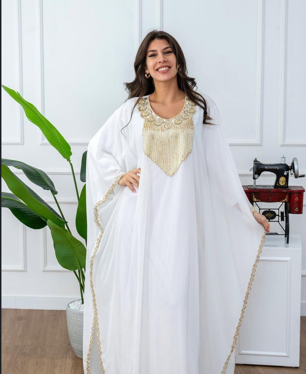 Elegant Kaftan with Golden Embroidery
