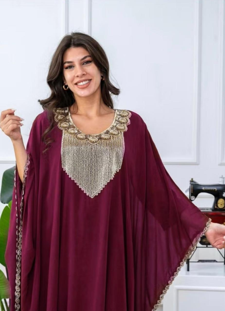 Elegant Kaftan with Golden Embroidery