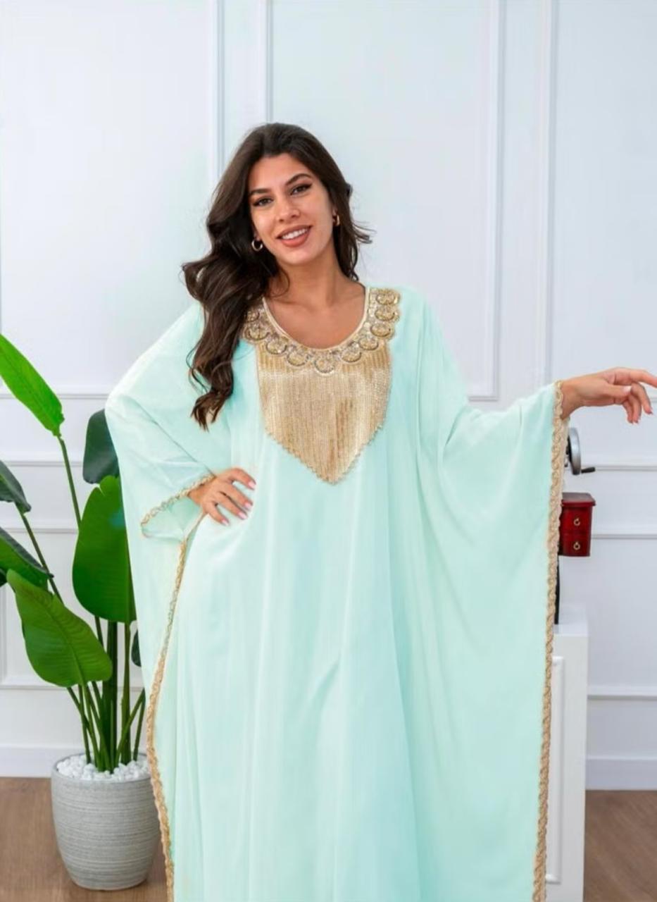 Elegant Kaftan with Golden Embroidery