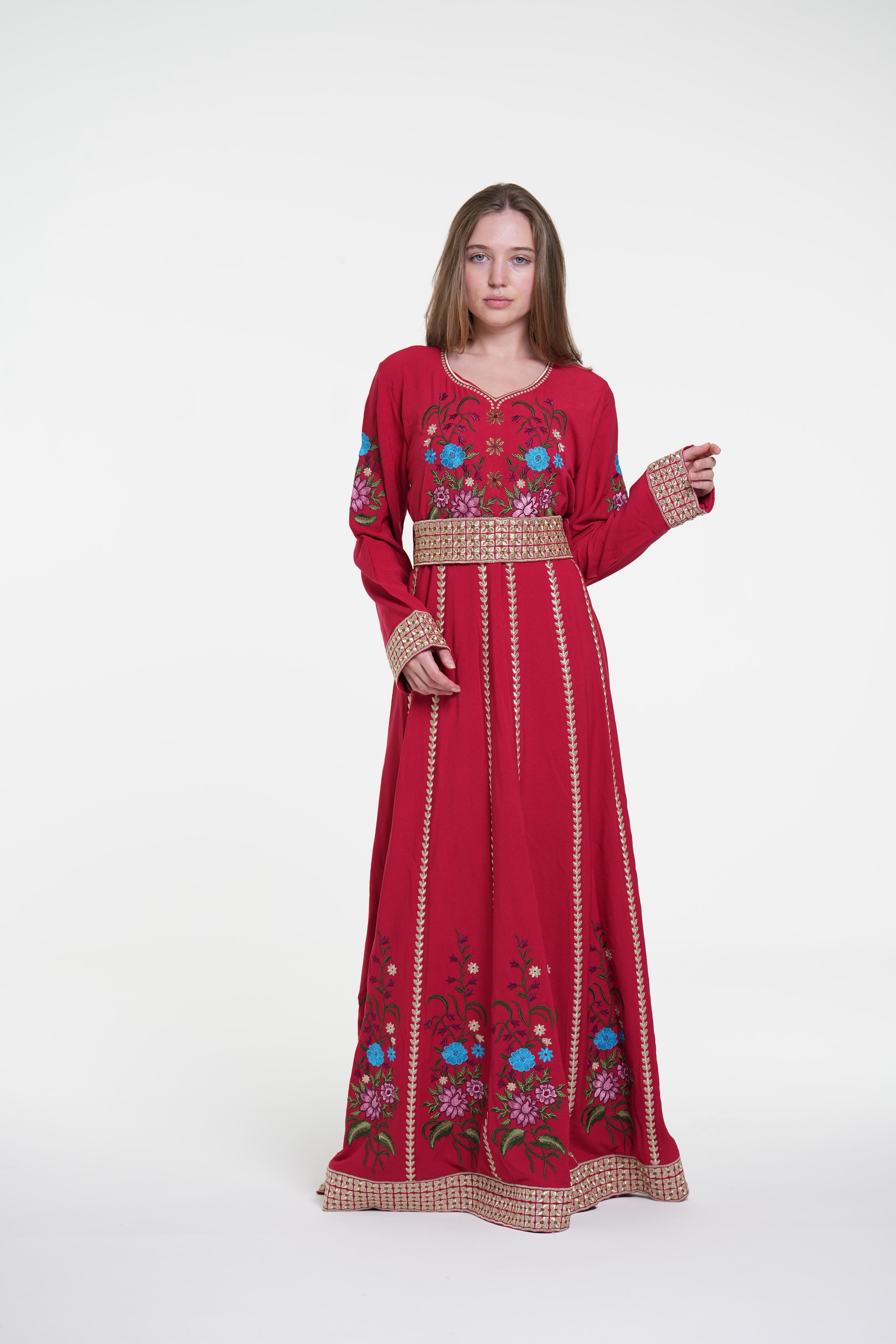 Embroidered Cotton Crepe Jalabiya – Belted