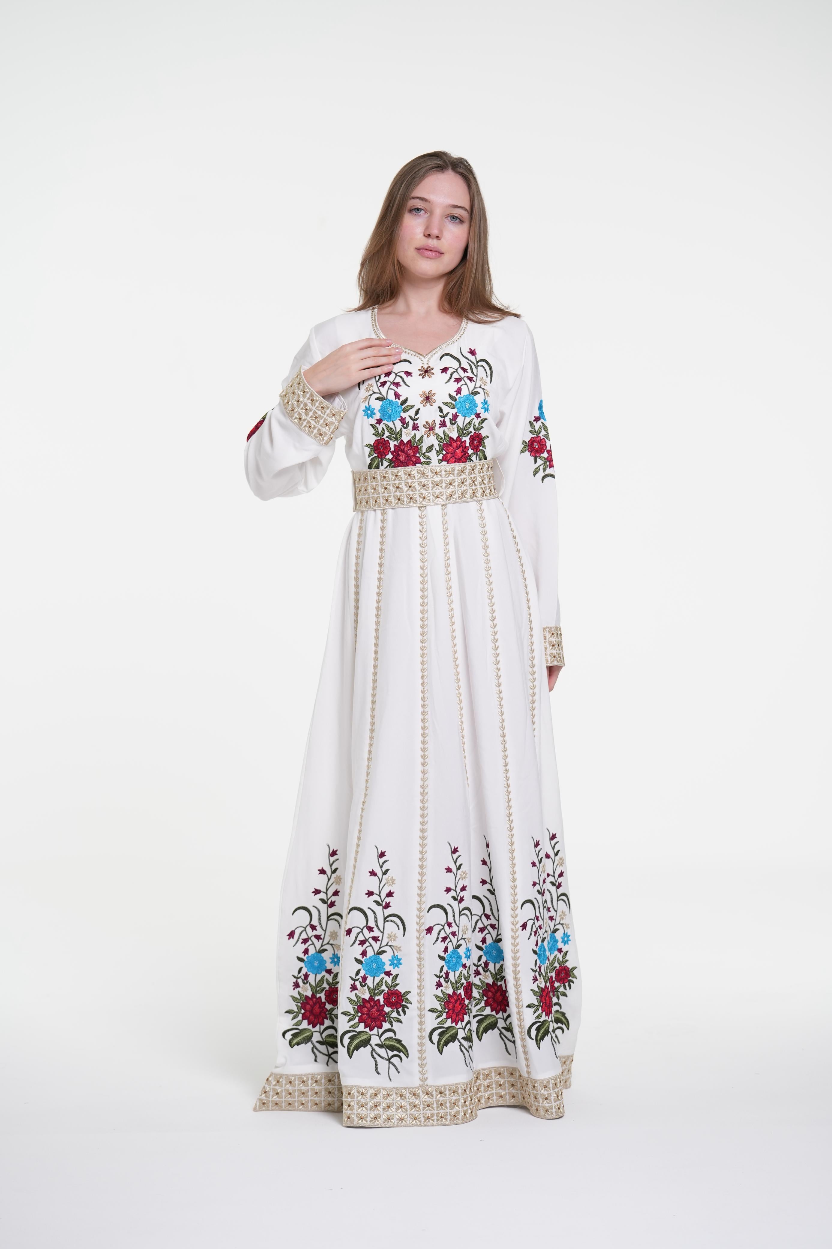 Embroidered Cotton Crepe Jalabiya – Belted