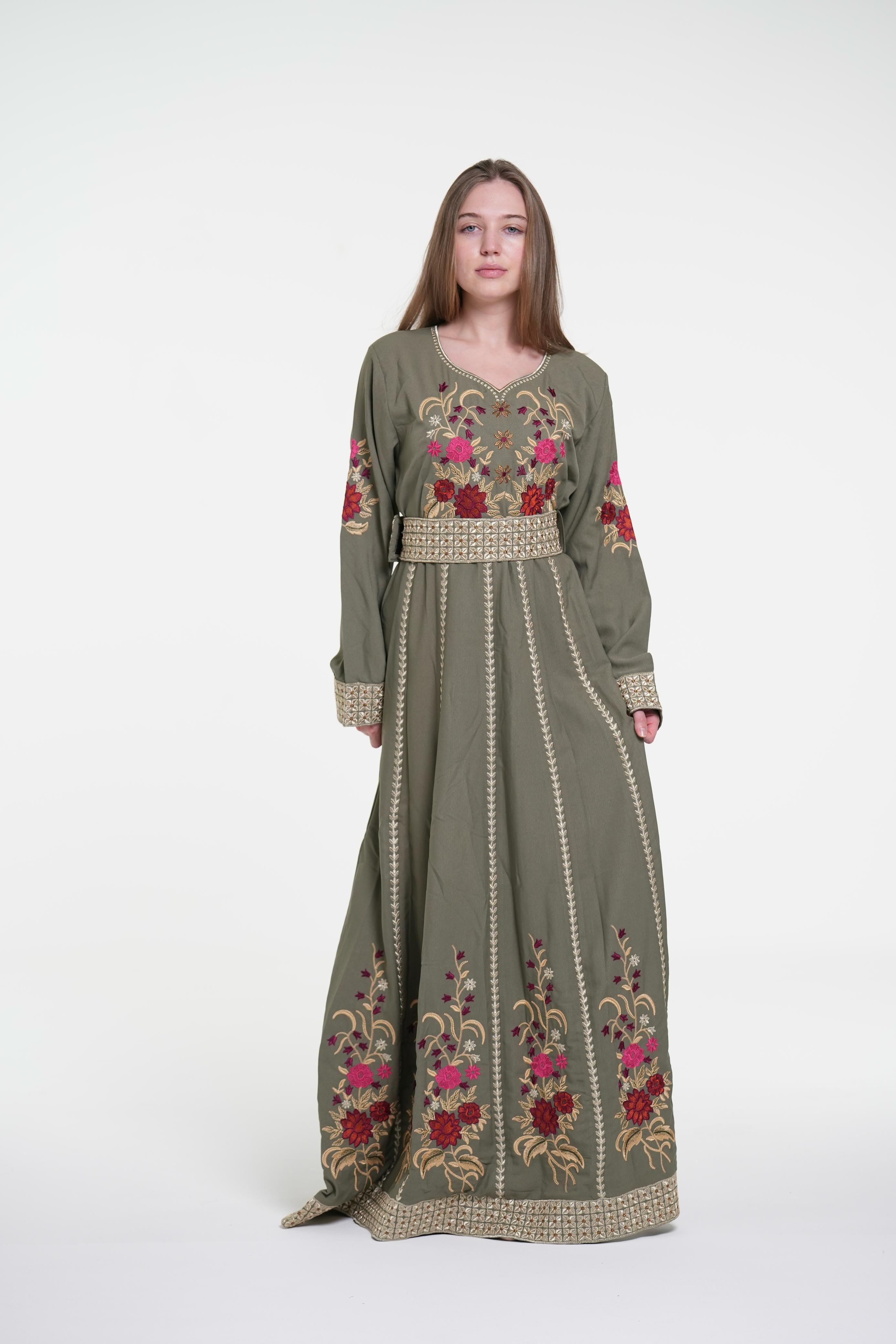 Embroidered Cotton Crepe Jalabiya – Belted