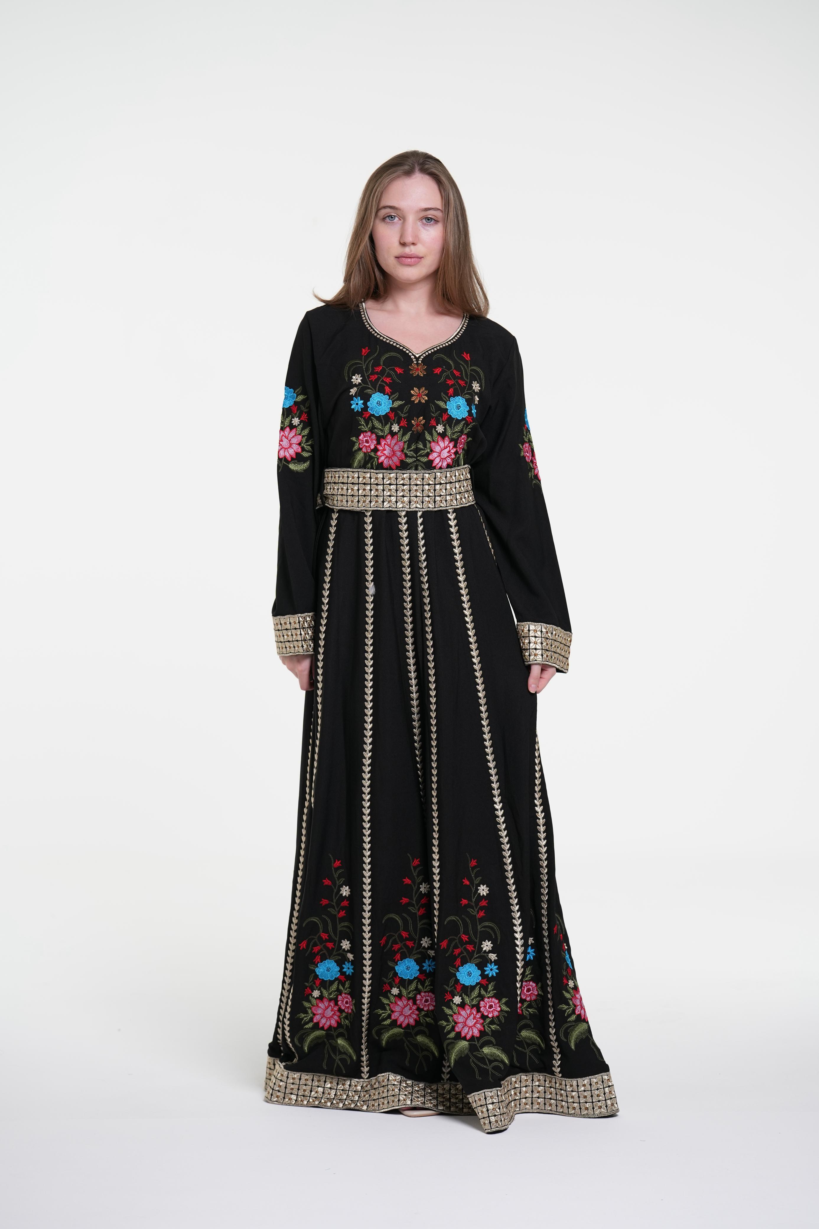 Embroidered Cotton Crepe Jalabiya – Belted