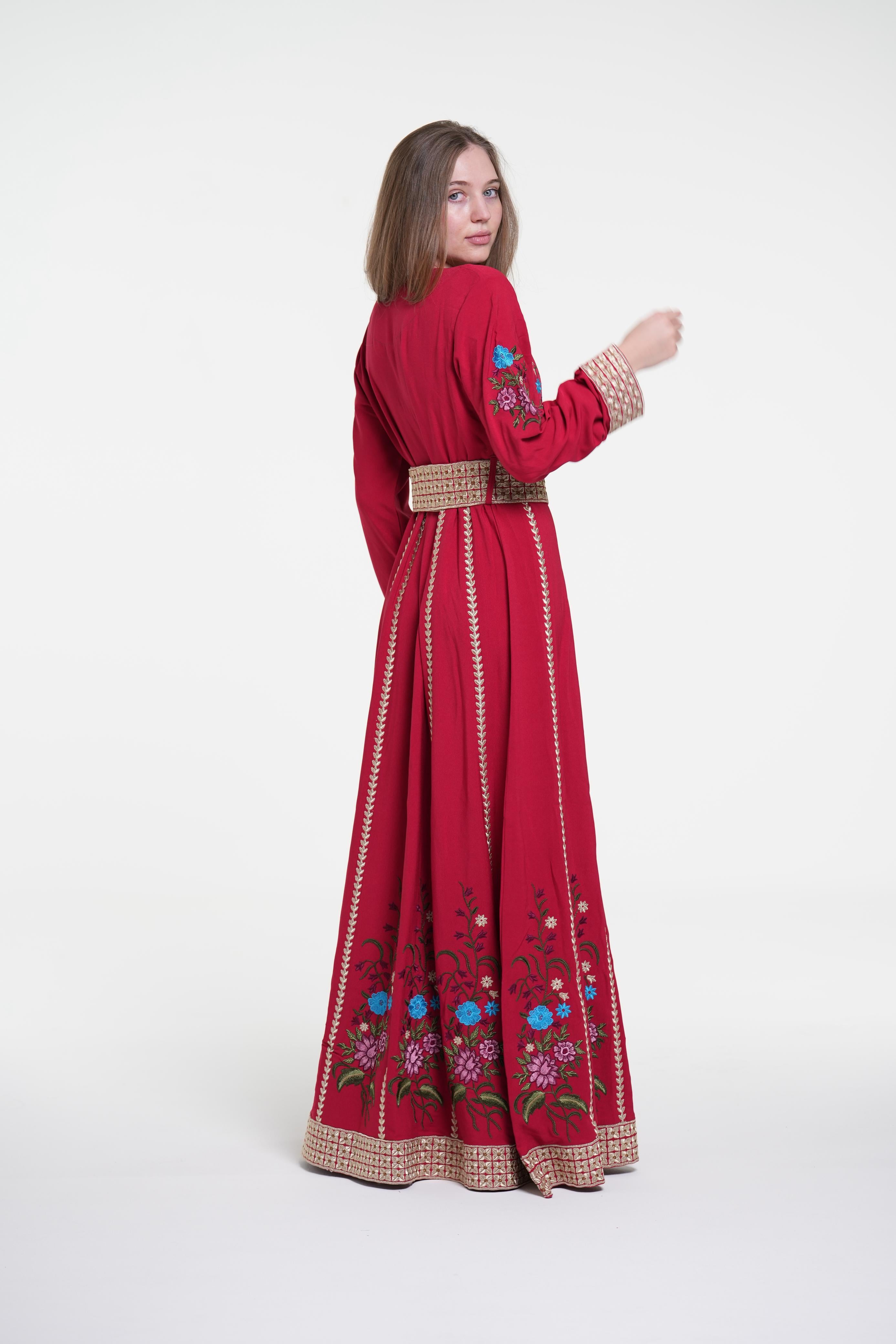 Embroidered Cotton Crepe Jalabiya – Belted