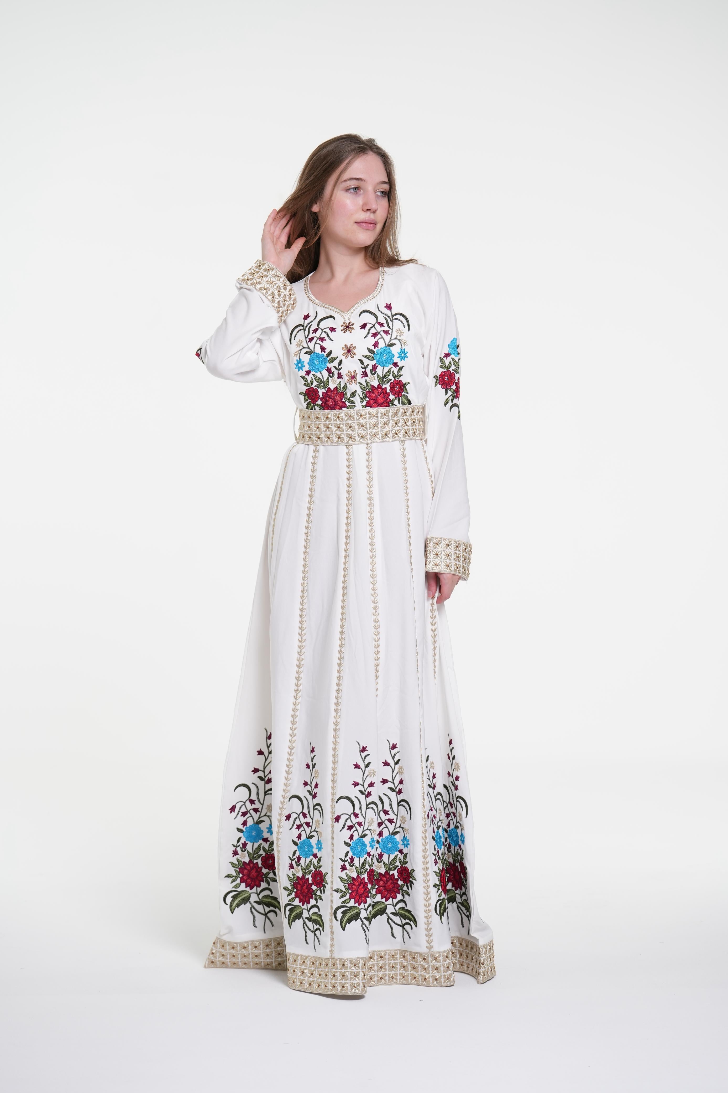 Embroidered Cotton Crepe Jalabiya – Belted