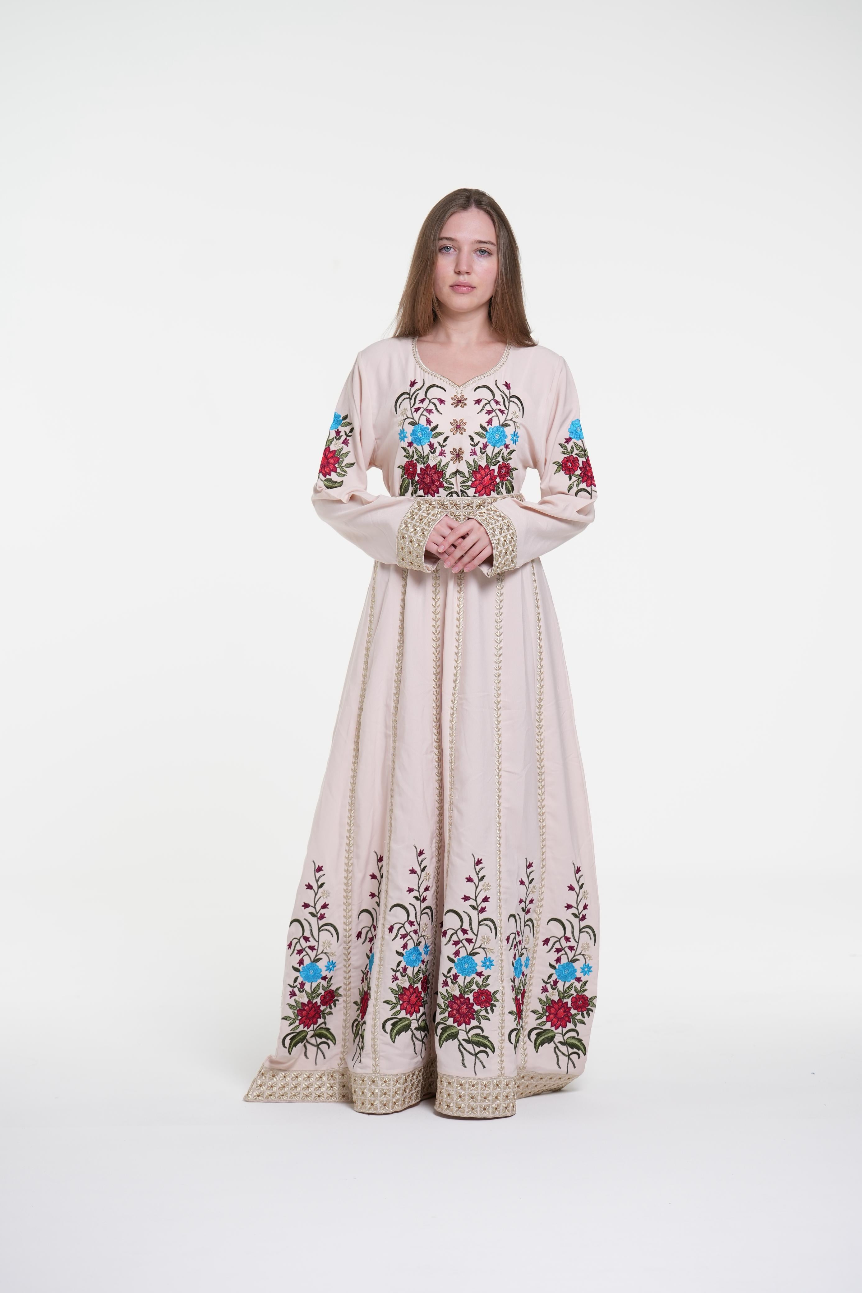 Embroidered Cotton Crepe Jalabiya – Belted