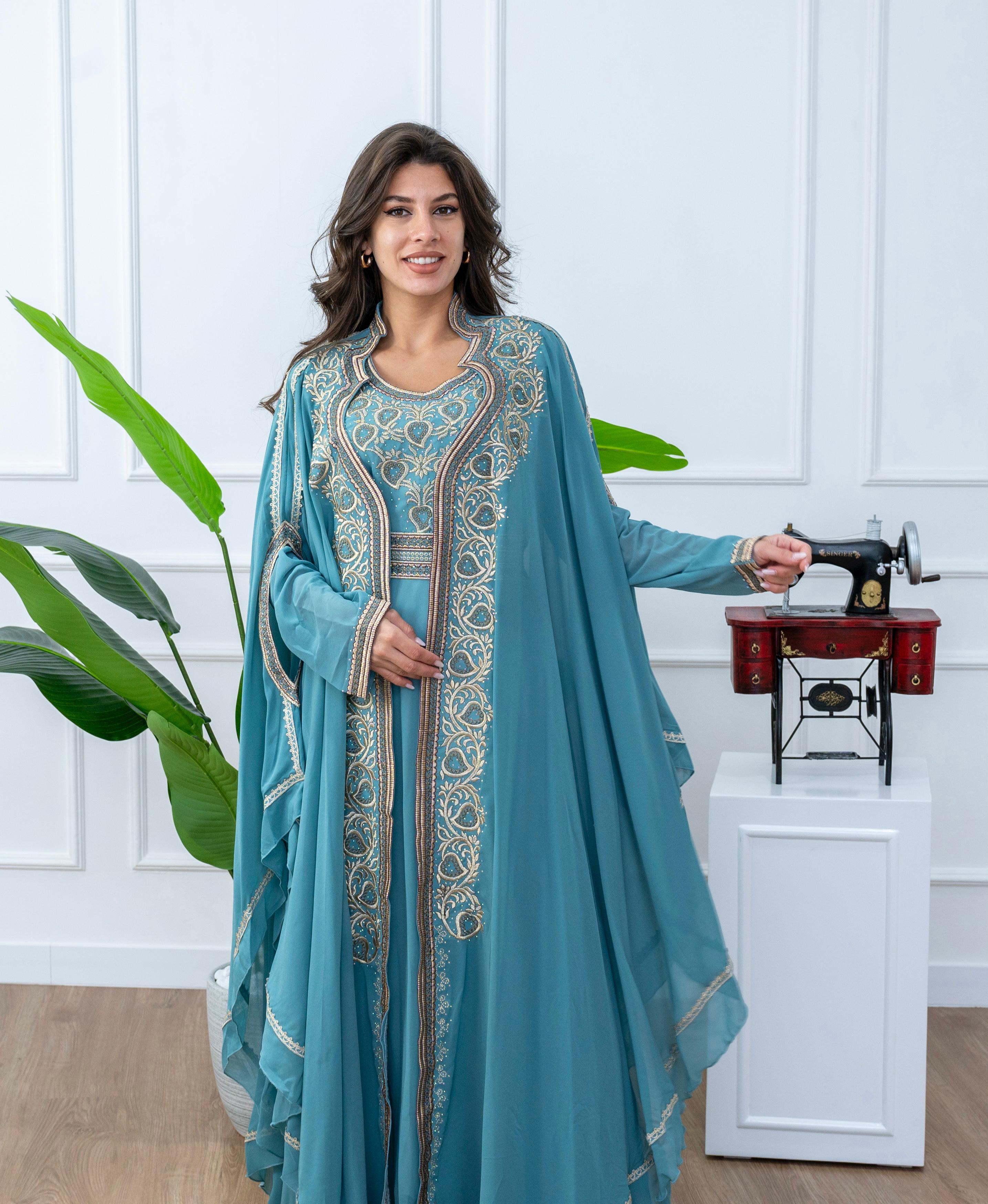 Elegant Kaftan with Golden Embroidery - Belt