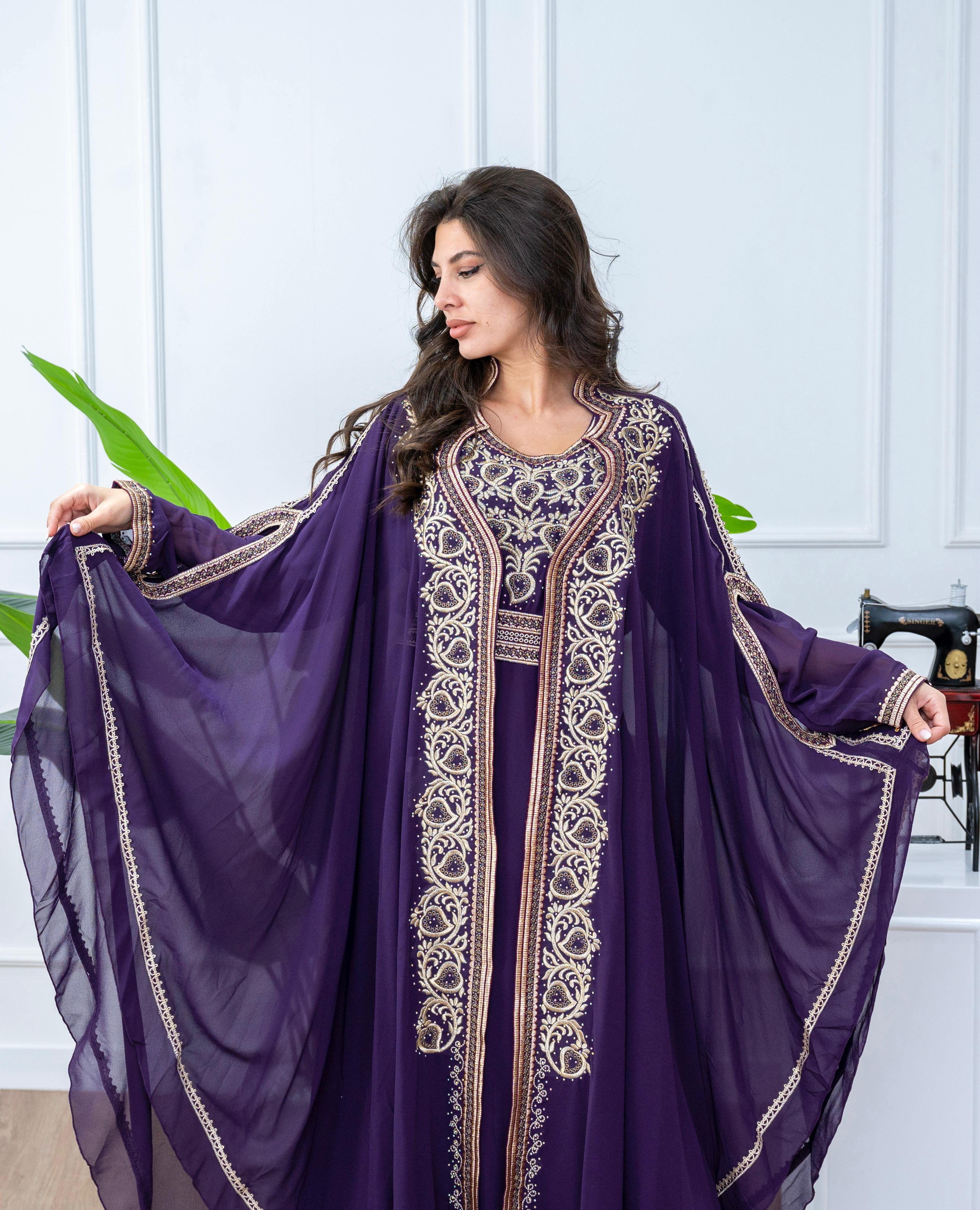 Elegant Kaftan with Golden Embroidery - Belt