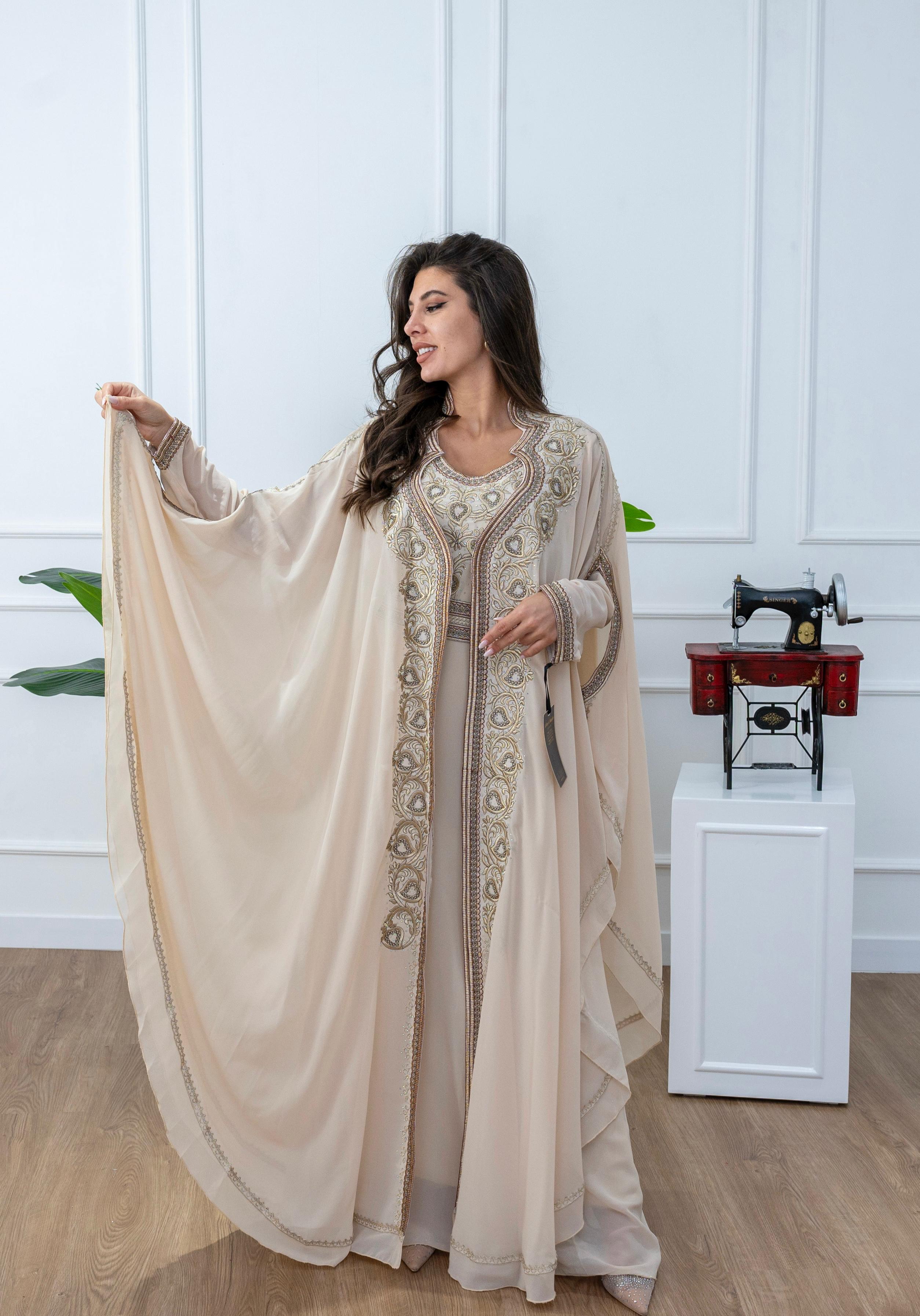 Elegant Kaftan with Golden Embroidery - Belt