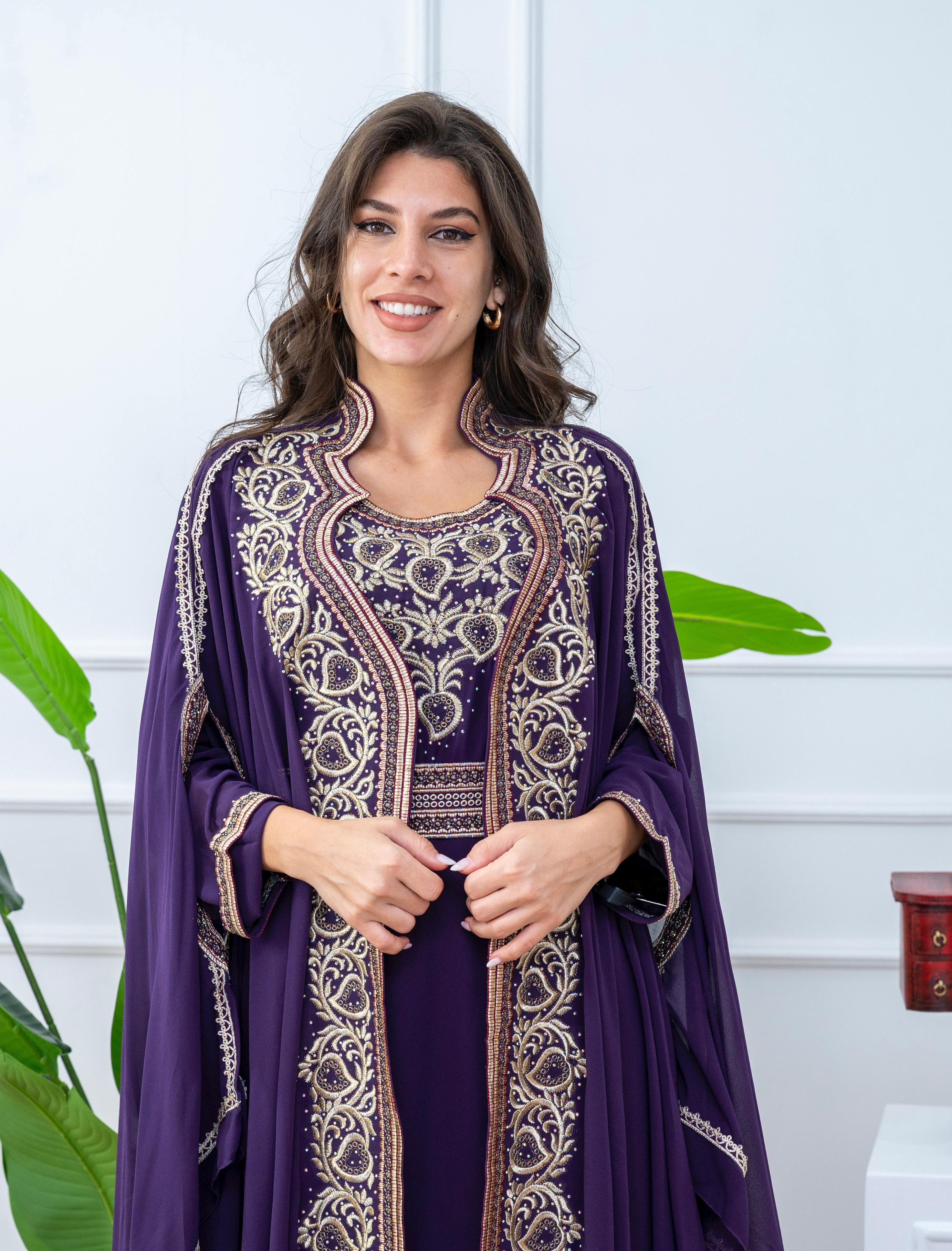 Elegant Kaftan with Golden Embroidery - Belt