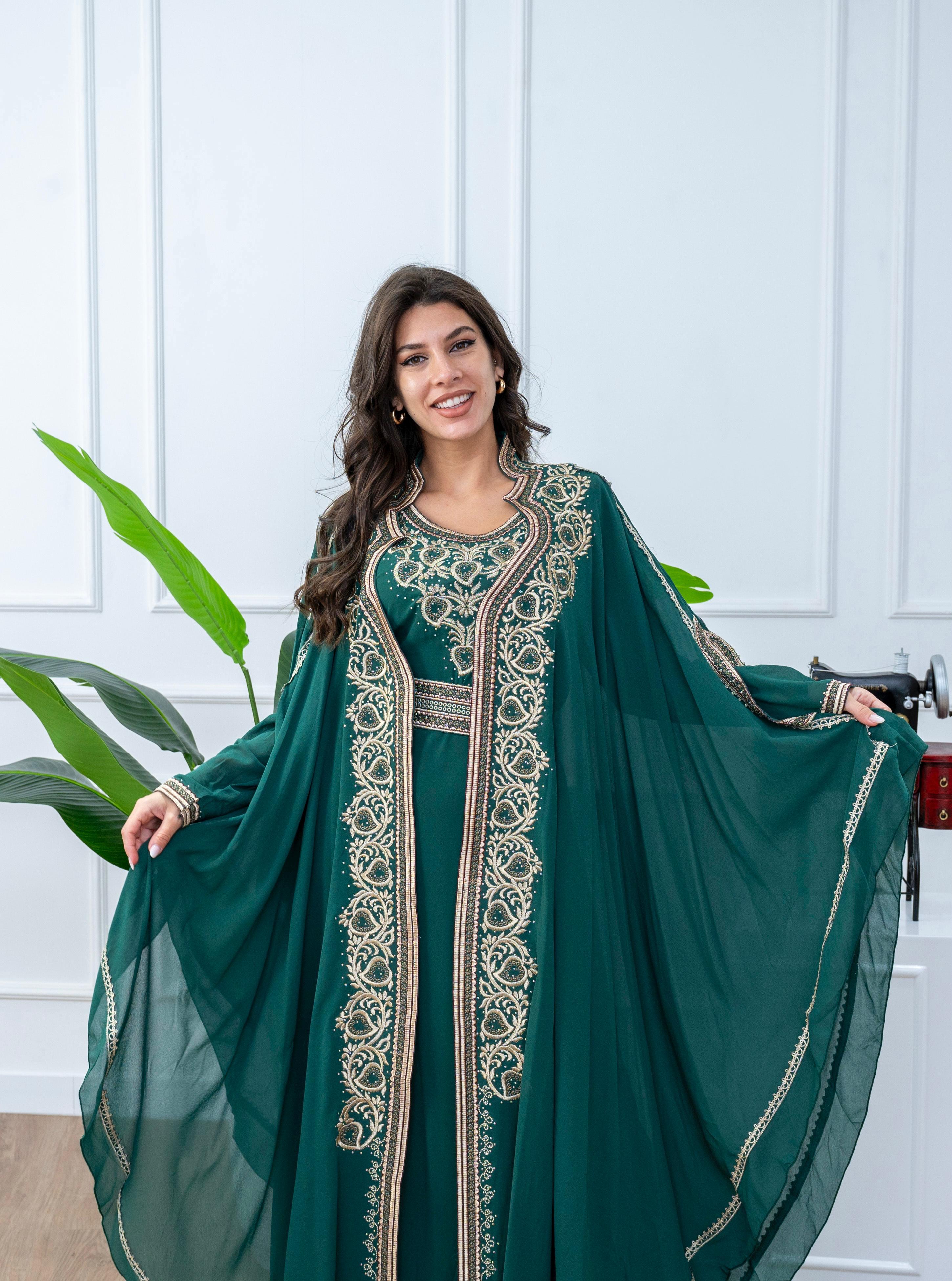 Elegant Kaftan with Golden Embroidery - Belt