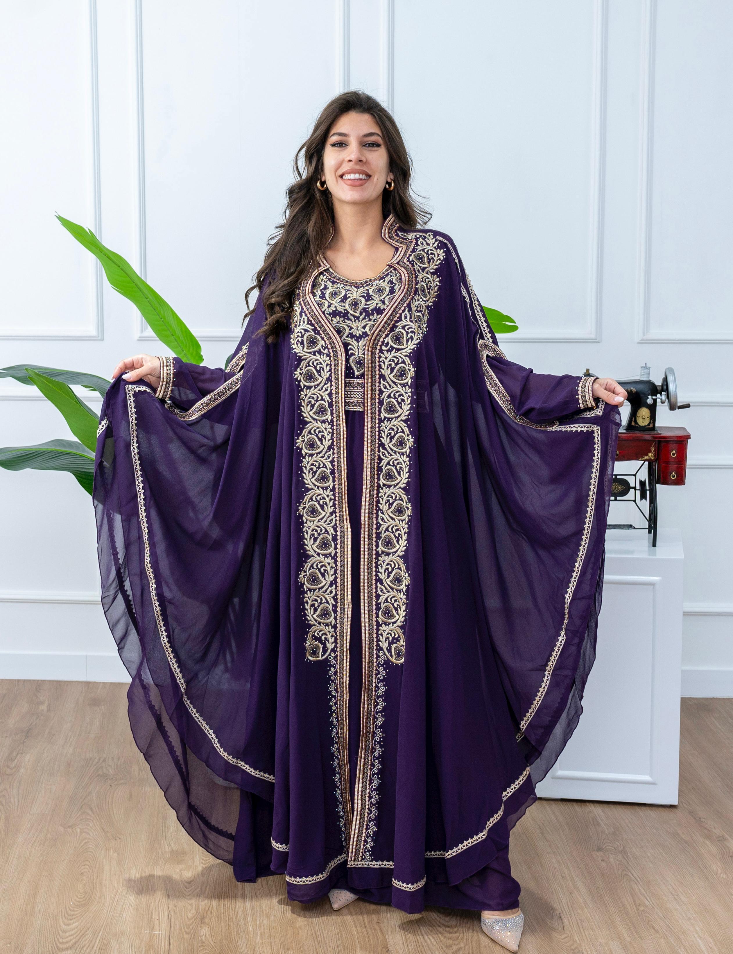 Elegant Kaftan with Golden Embroidery - Belt