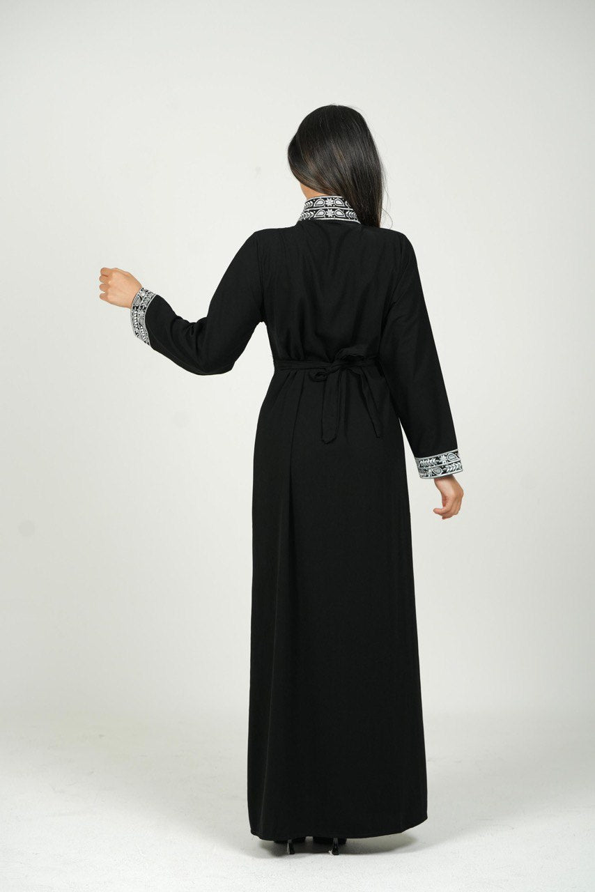 Palestinian Embroidered Jalabiya with Silver Details and Belt