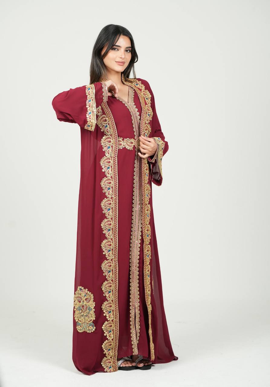 Hand-Embroidered Chiffon Kaftan