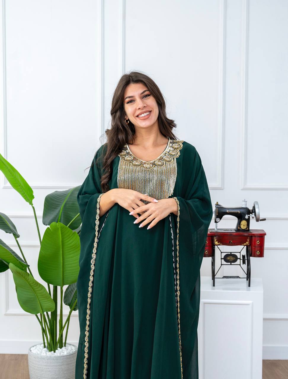 Elegant Kaftan with Golden Embroidery