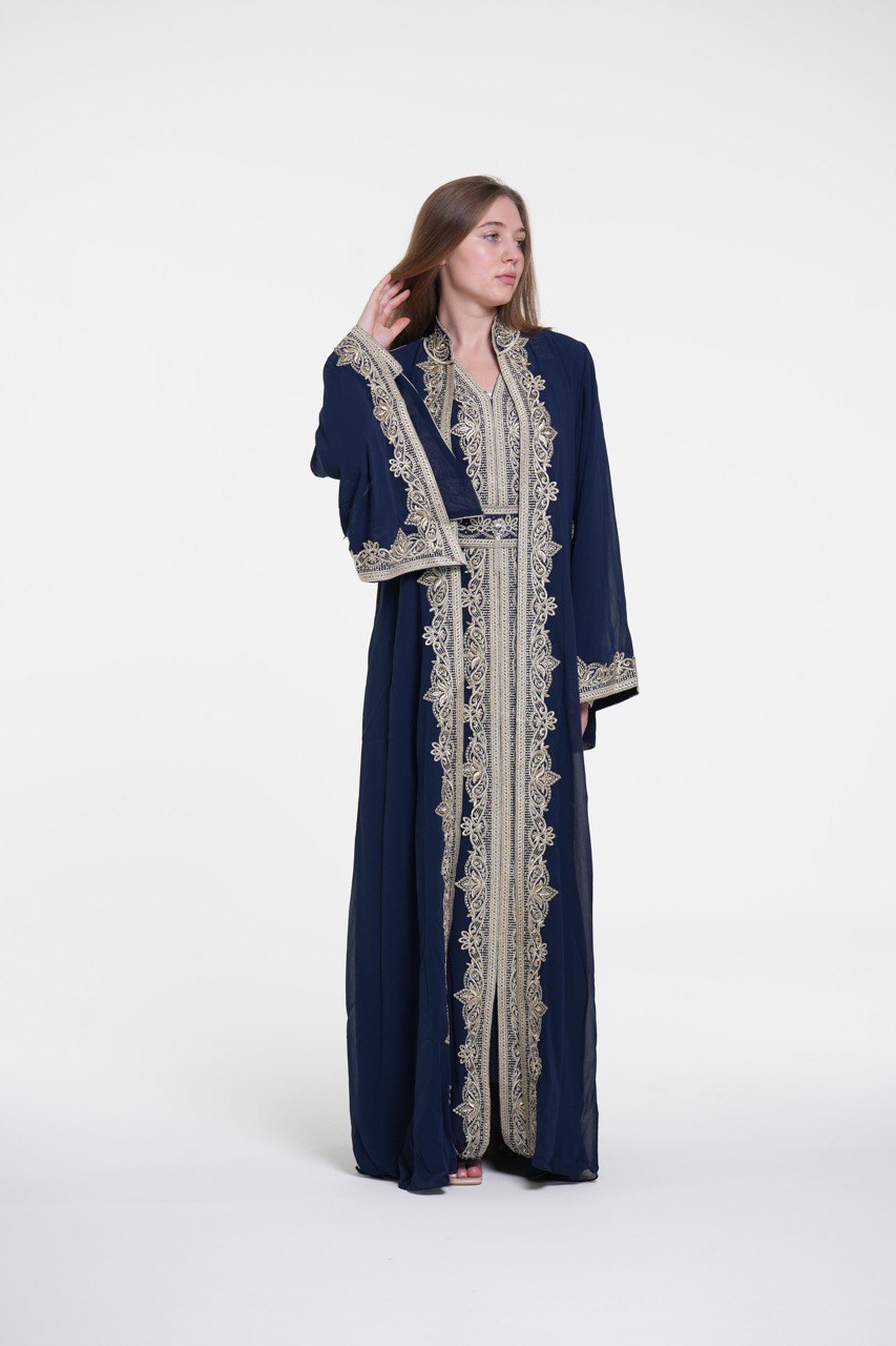 Embroidered Chiffon Kaftan – Belted