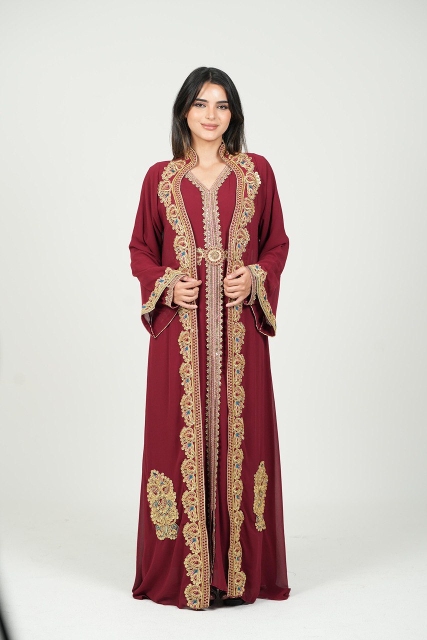 Hand-Embroidered Chiffon Kaftan