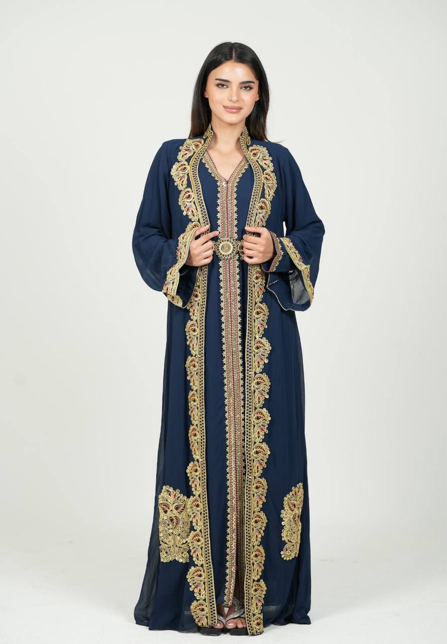Hand-Embroidered Chiffon Kaftan