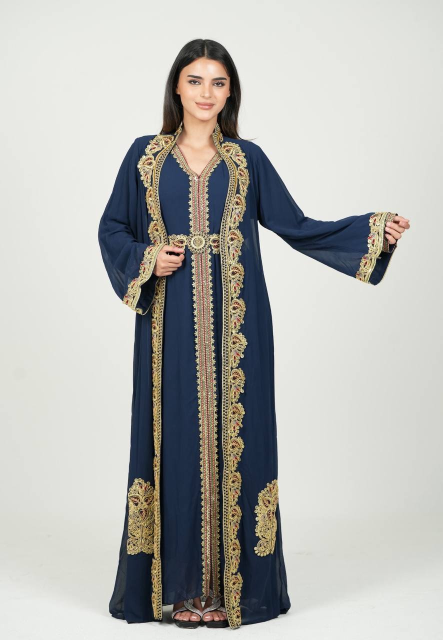 Hand-Embroidered Chiffon Kaftan