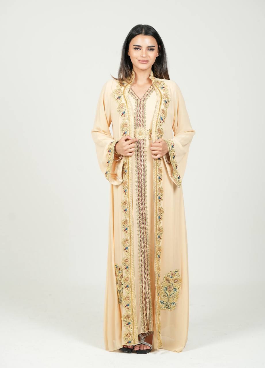 Hand-Embroidered Chiffon Kaftan
