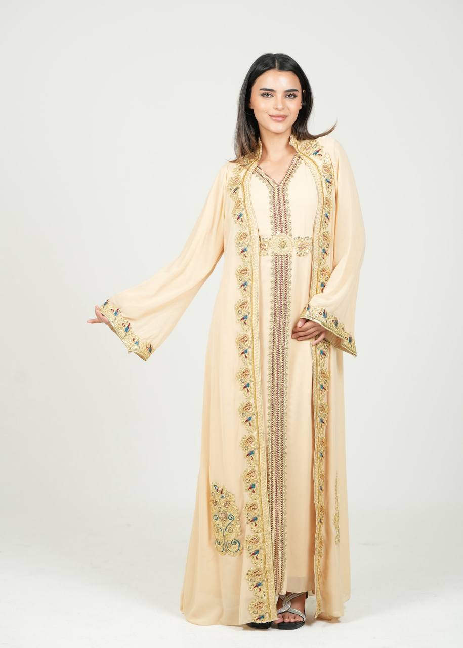 Hand-Embroidered Chiffon Kaftan
